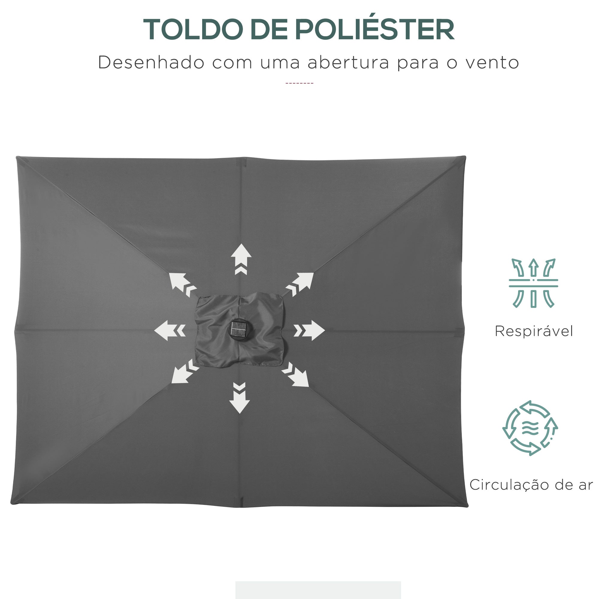 Chapéu de Sol 268x205x248 cm com Luzes LED - Cinza Escuro