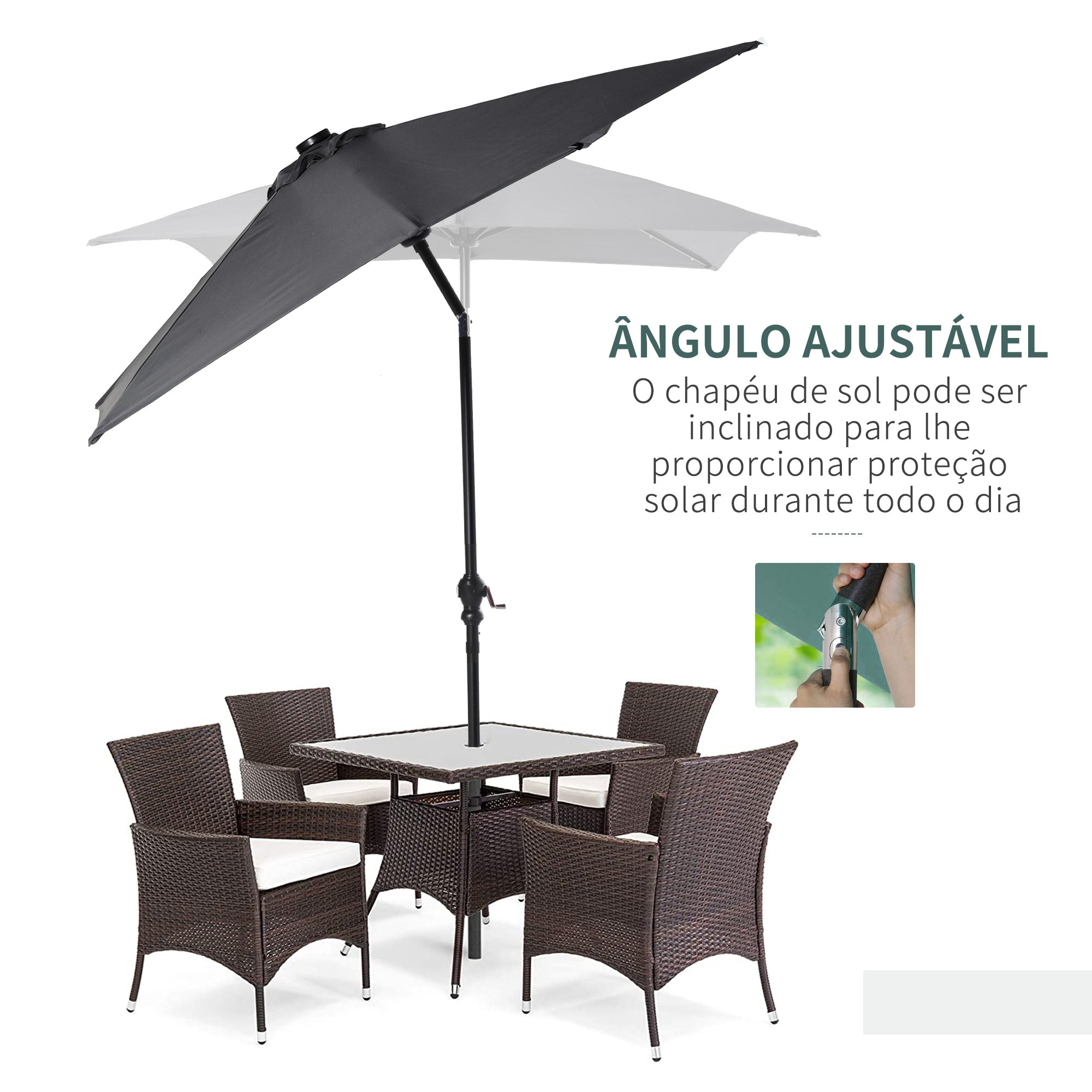 Chapéu de Sol 268x205x248 cm com Luzes LED - Cinza Escuro