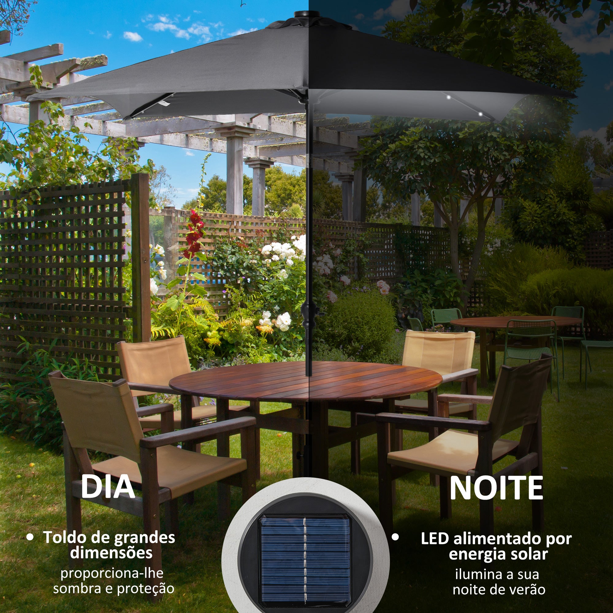 Chapéu de Sol 268x205x248 cm com Luzes LED - Cinza Escuro