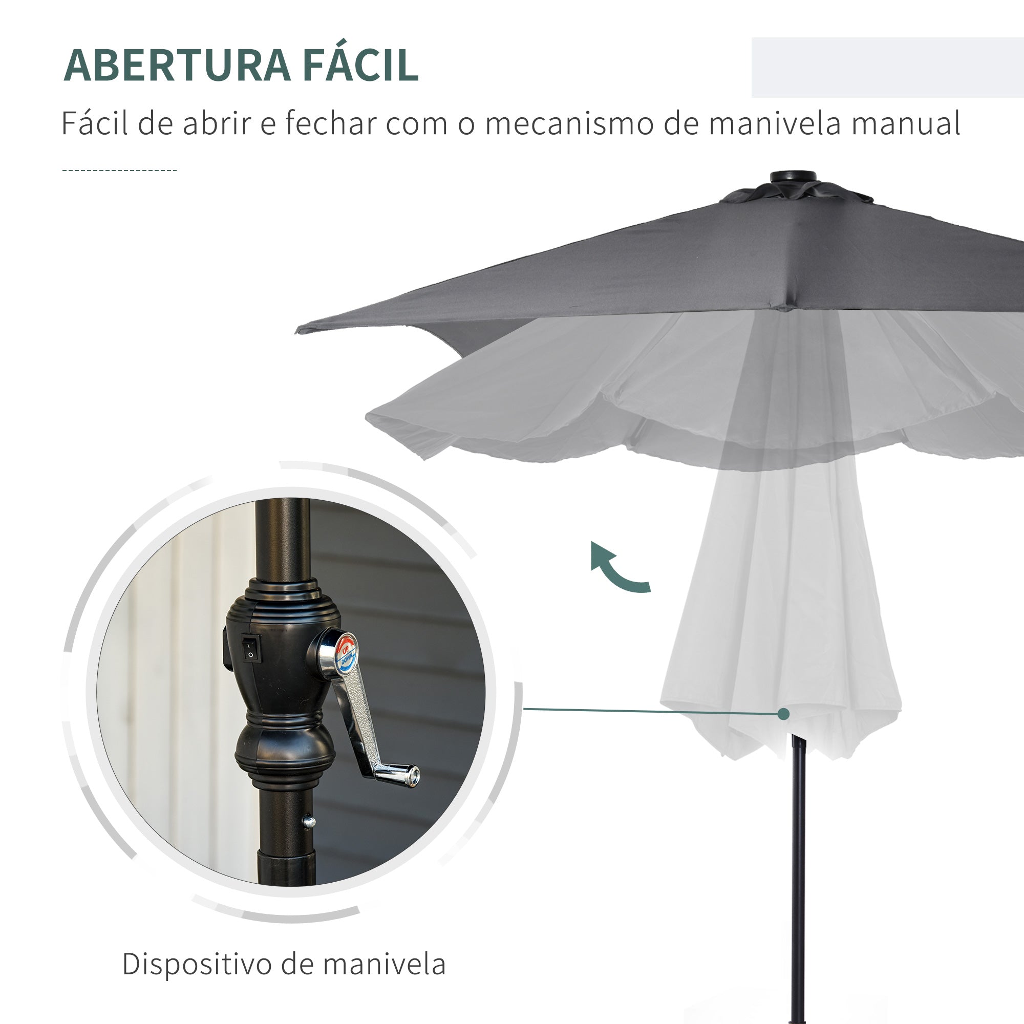 Chapéu de Sol 268x205x248 cm com Luzes LED - Cinza Escuro