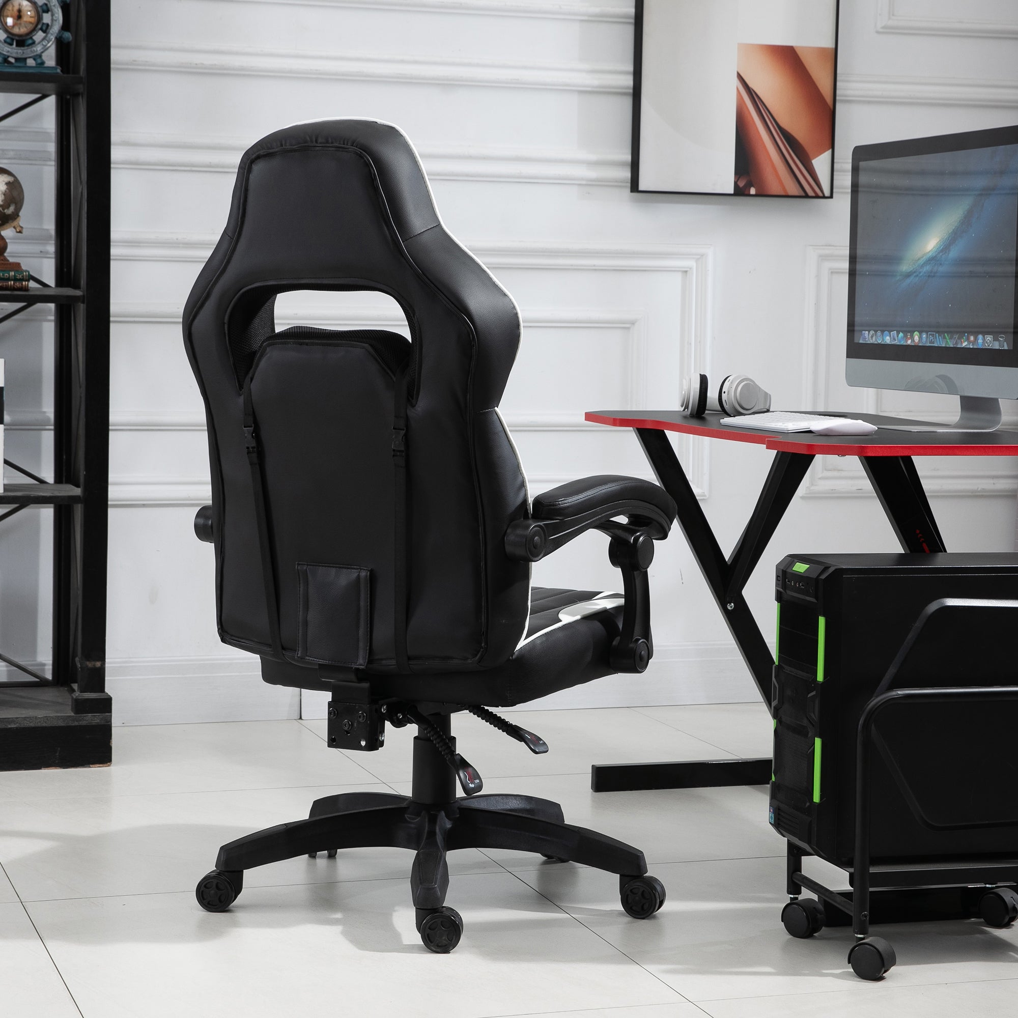 Cadeira Gaming Giratória Reclinável Encosto Alto 64x69x119-129cm Preto e Branco