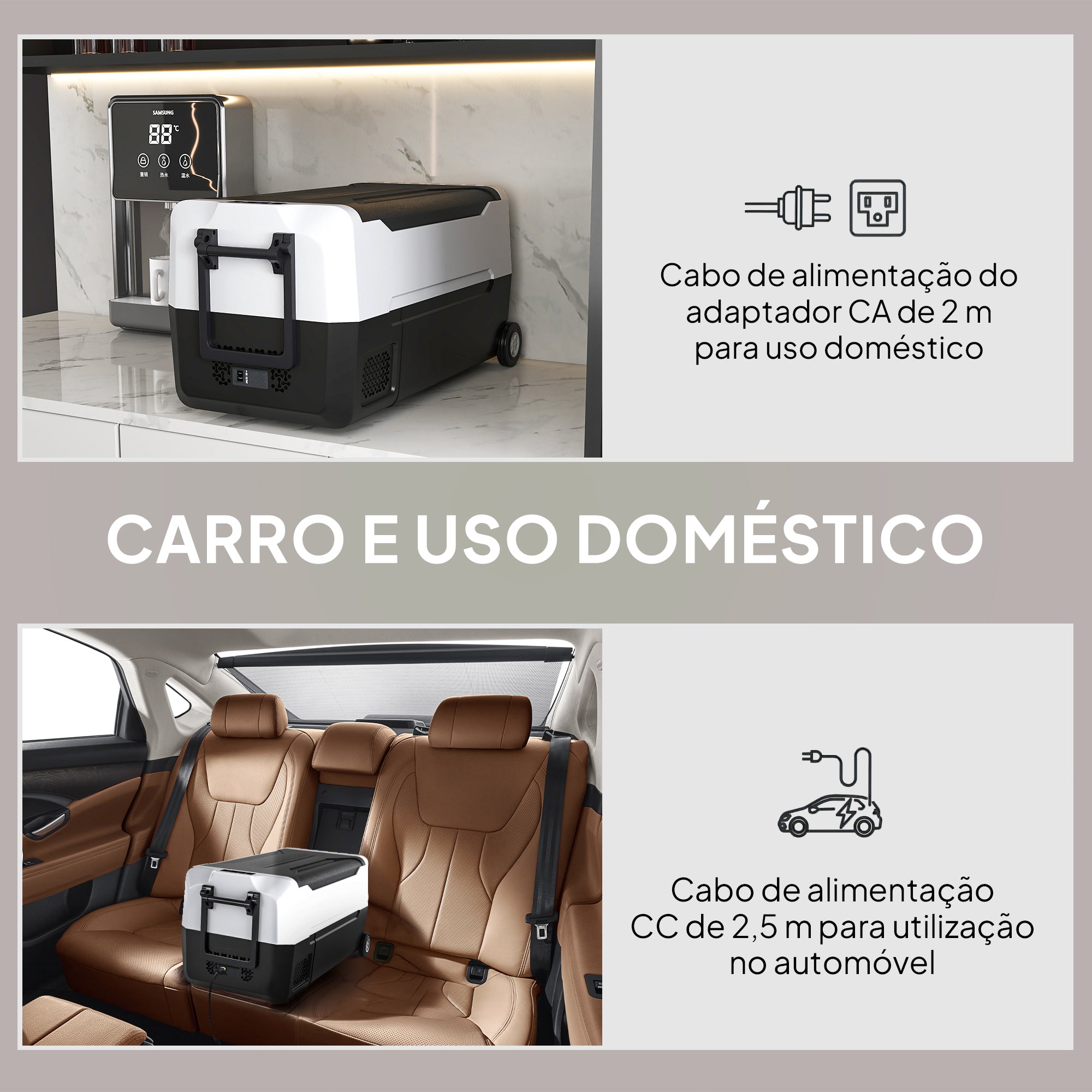 Geleira Elétrica Portátil 30,5L -20℃ a 20℃ 12 / 24V CC e 100-240V AC 72,6x39x37,3 cm Preto e Branco