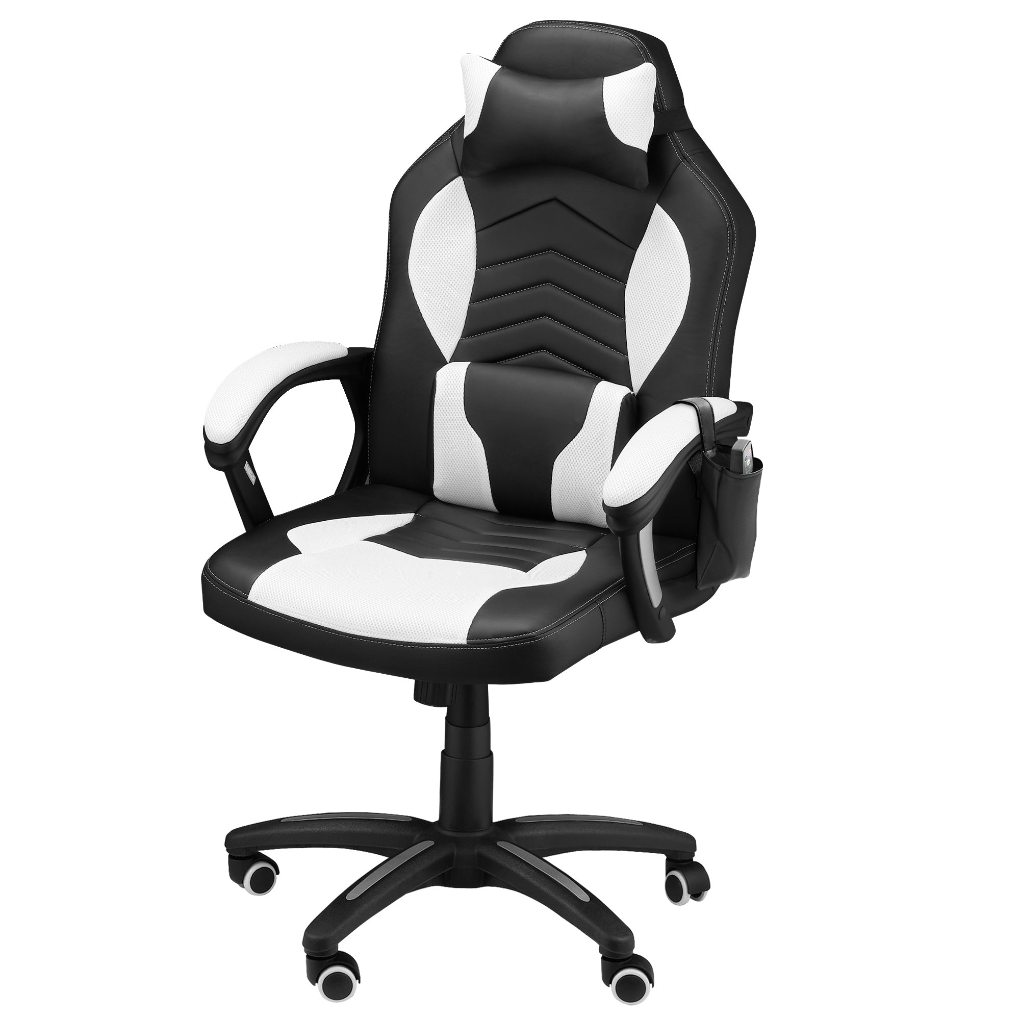 Cadeira de Escritório Gaming Reclinável e Giratória com Massagem e Aquecimento - 68x69x108-117 cm (Preto e Branco)