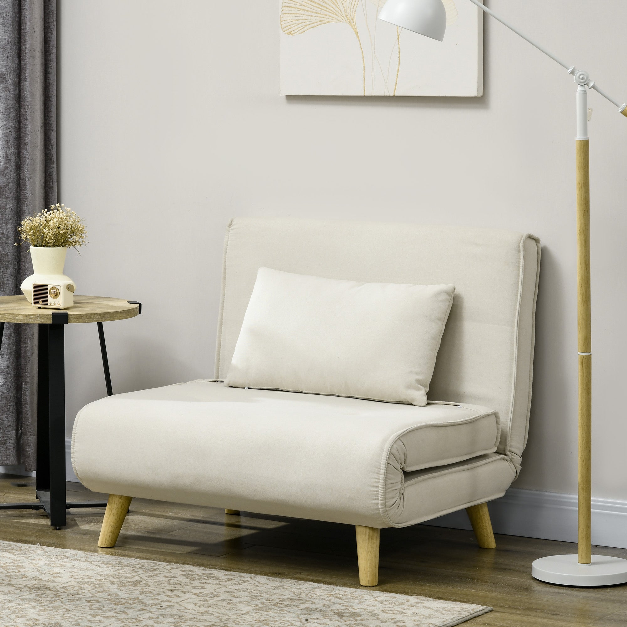 Poltrona Sofá Cama Individual Dobrável 90x78x79 cm Bege