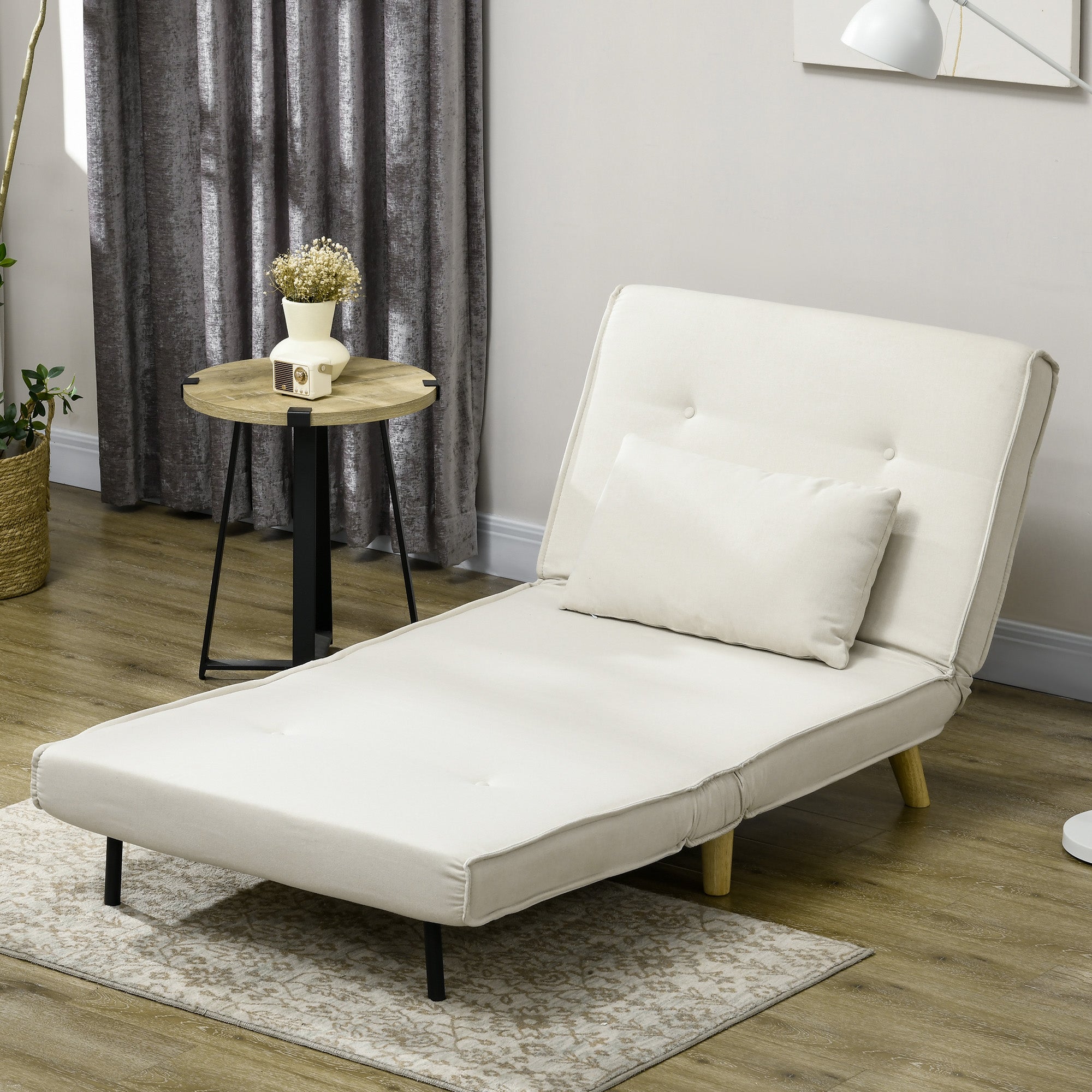 Poltrona Sofá Cama Individual Dobrável 90x78x79 cm Bege