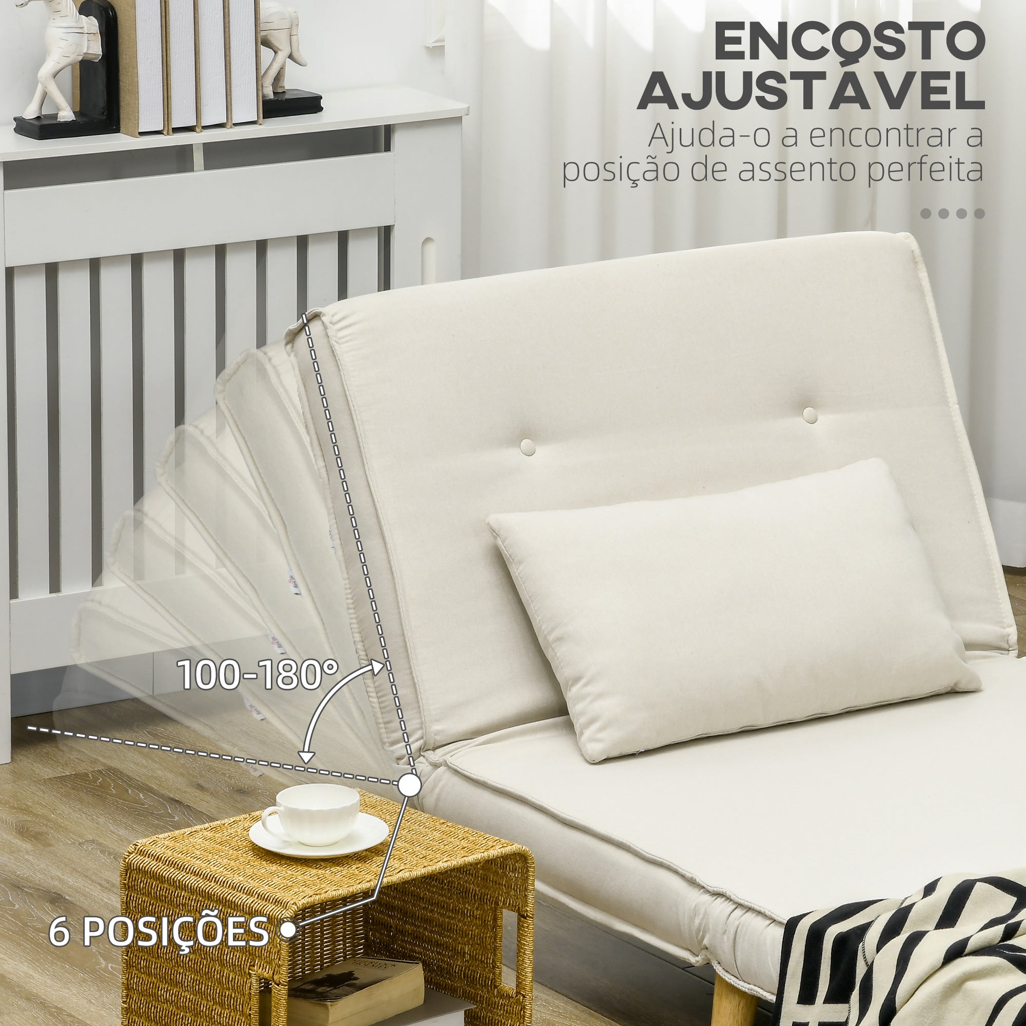 Poltrona Sofá Cama Individual Dobrável 90x78x79 cm Bege
