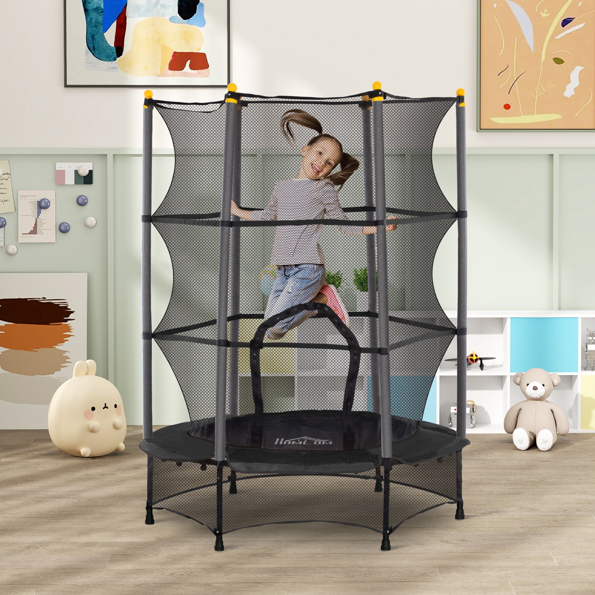 Trampolim Infantil Ø140x190 cm Preto - Diversão Segura para Crianças