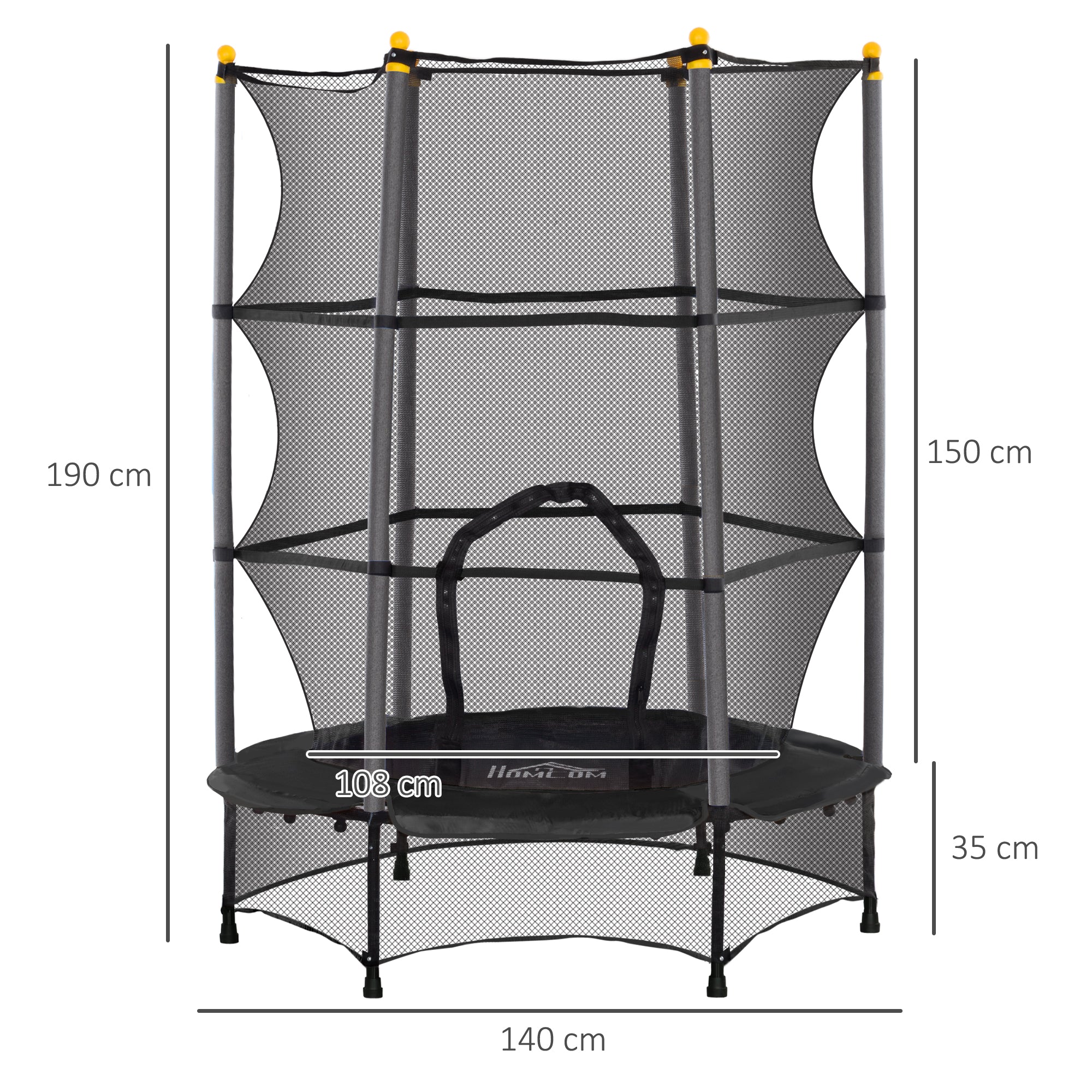 Trampolim Infantil Ø140x190 cm Preto - Diversão Segura para Crianças