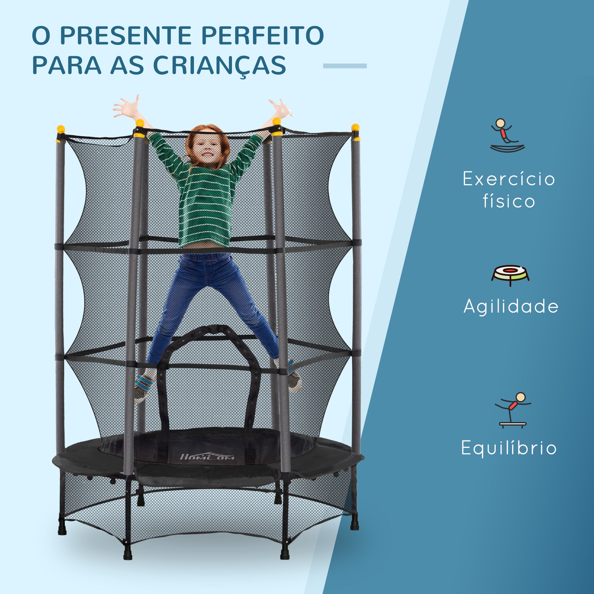 Trampolim Infantil Ø140x190 cm Preto - Diversão Segura para Crianças