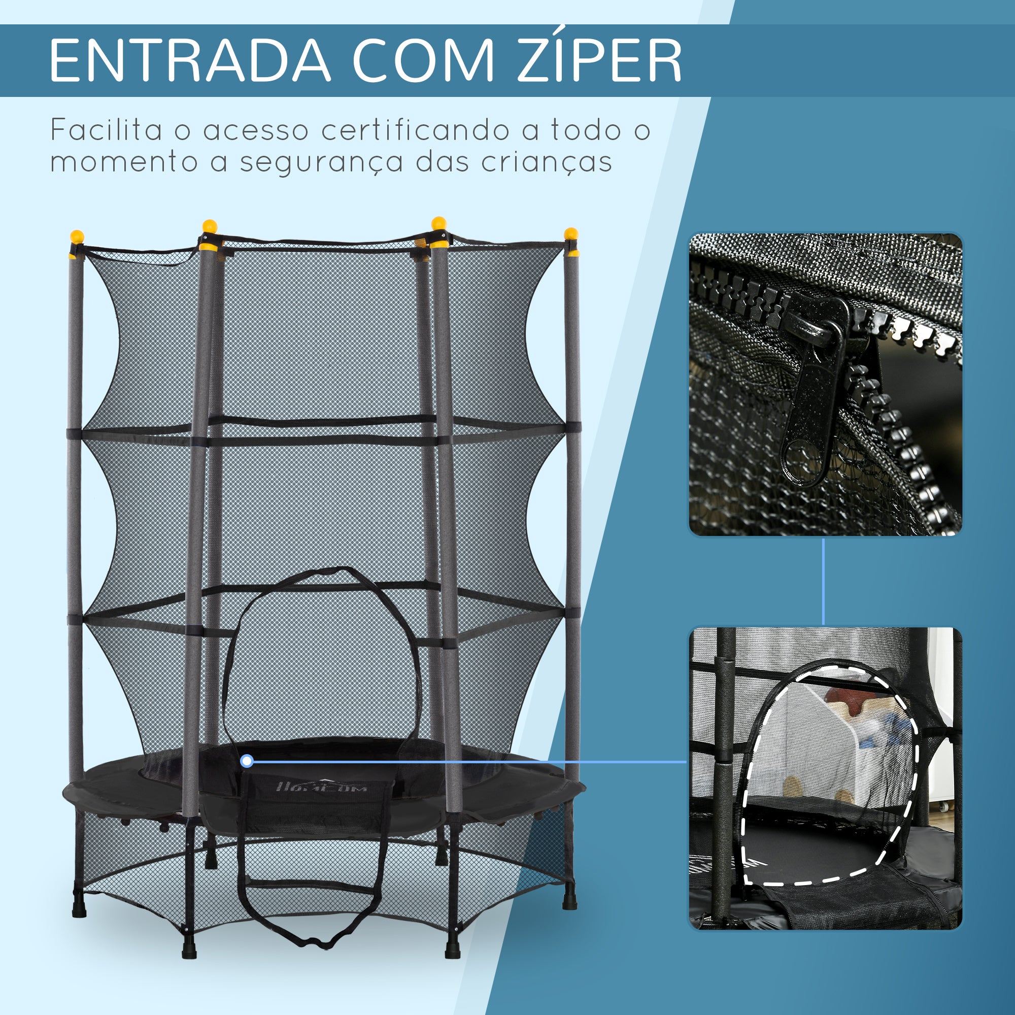 Trampolim Infantil Ø140x190 cm Preto - Diversão Segura para Crianças