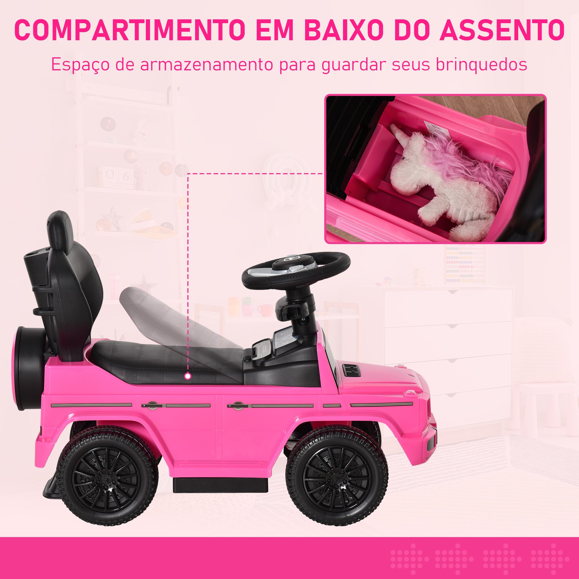 Carro Andador para Crianças 85,5x40,5x95 cm - Rosa