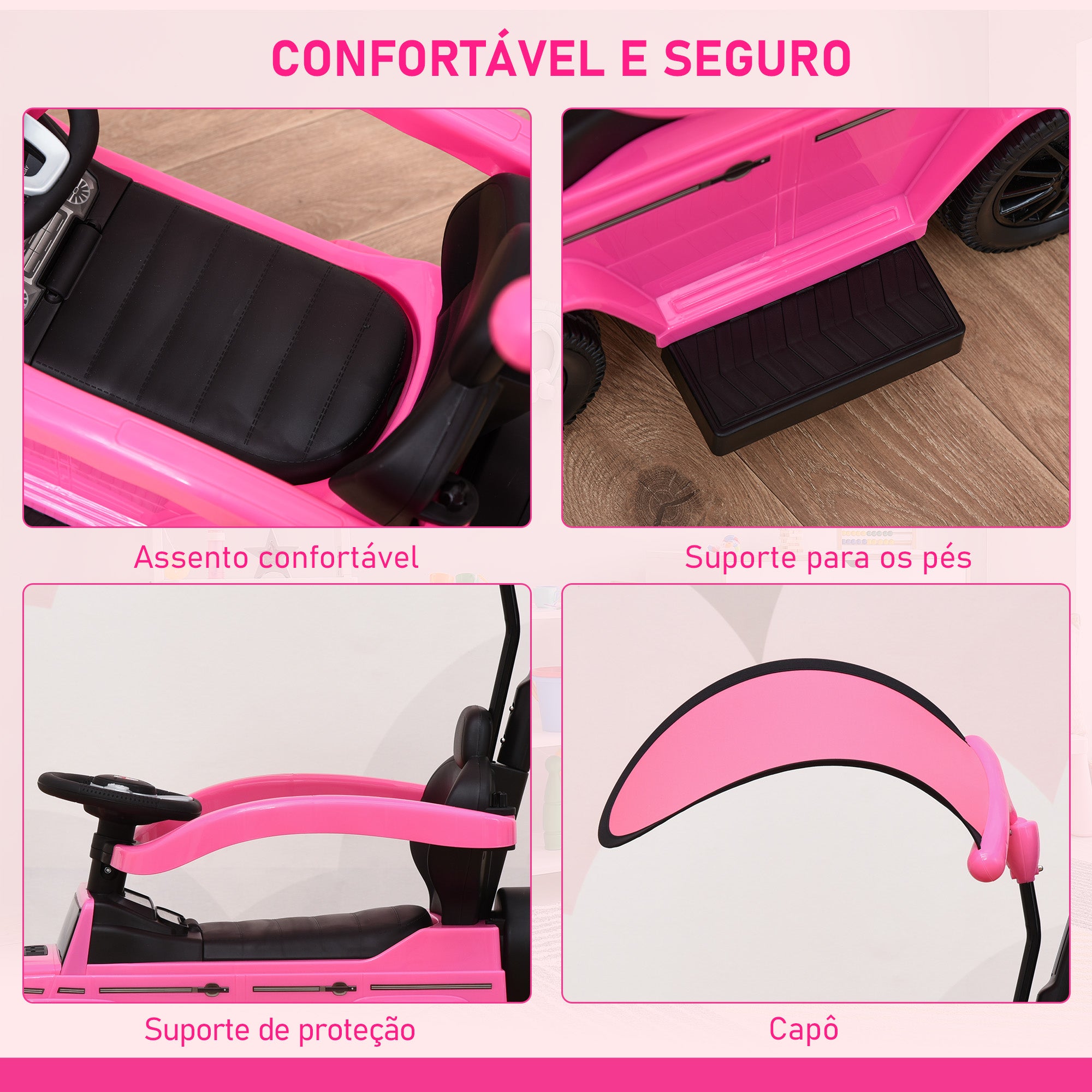 Carro Andador para Crianças 85,5x40,5x95 cm - Rosa