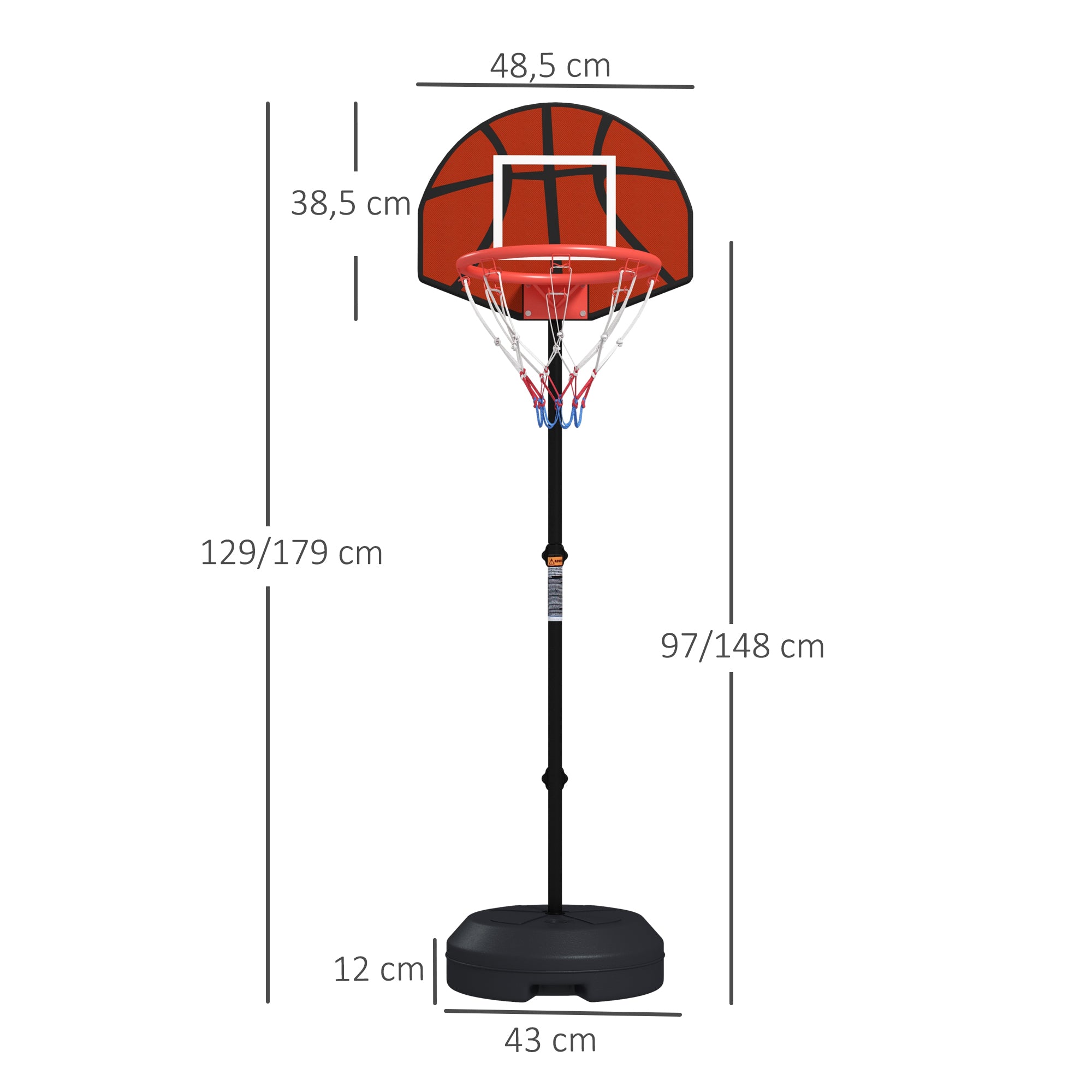Tabela de Basquetebol com Altura Ajustável Ø38x129-179 cm Preto e Marrom