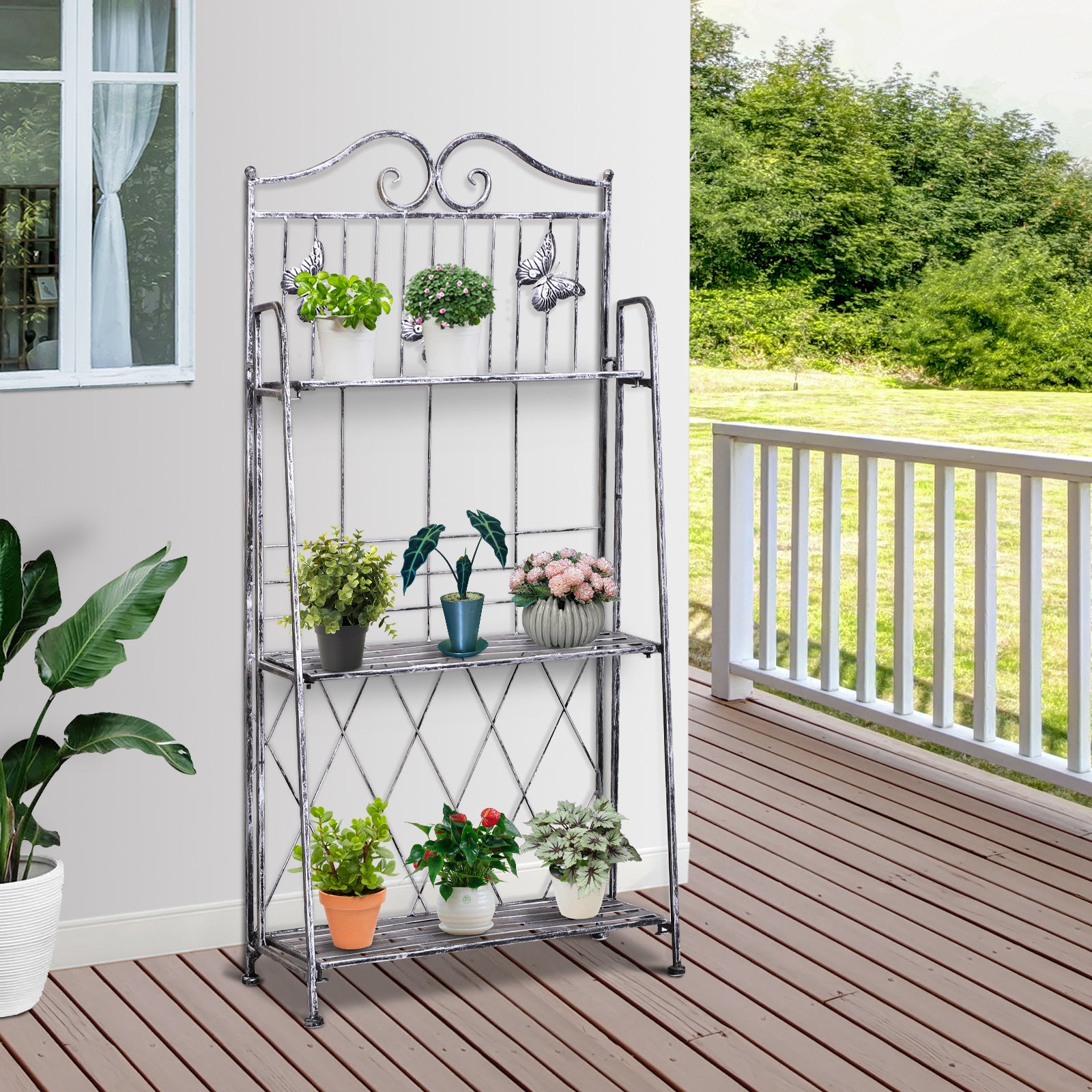 Suporte para Plantas de Metal 3 Níveis 44x25x96 cm Prata