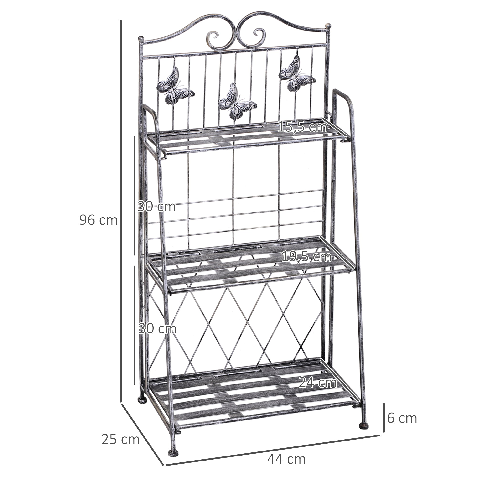 Suporte para Plantas de Metal 3 Níveis 44x25x96 cm Prata