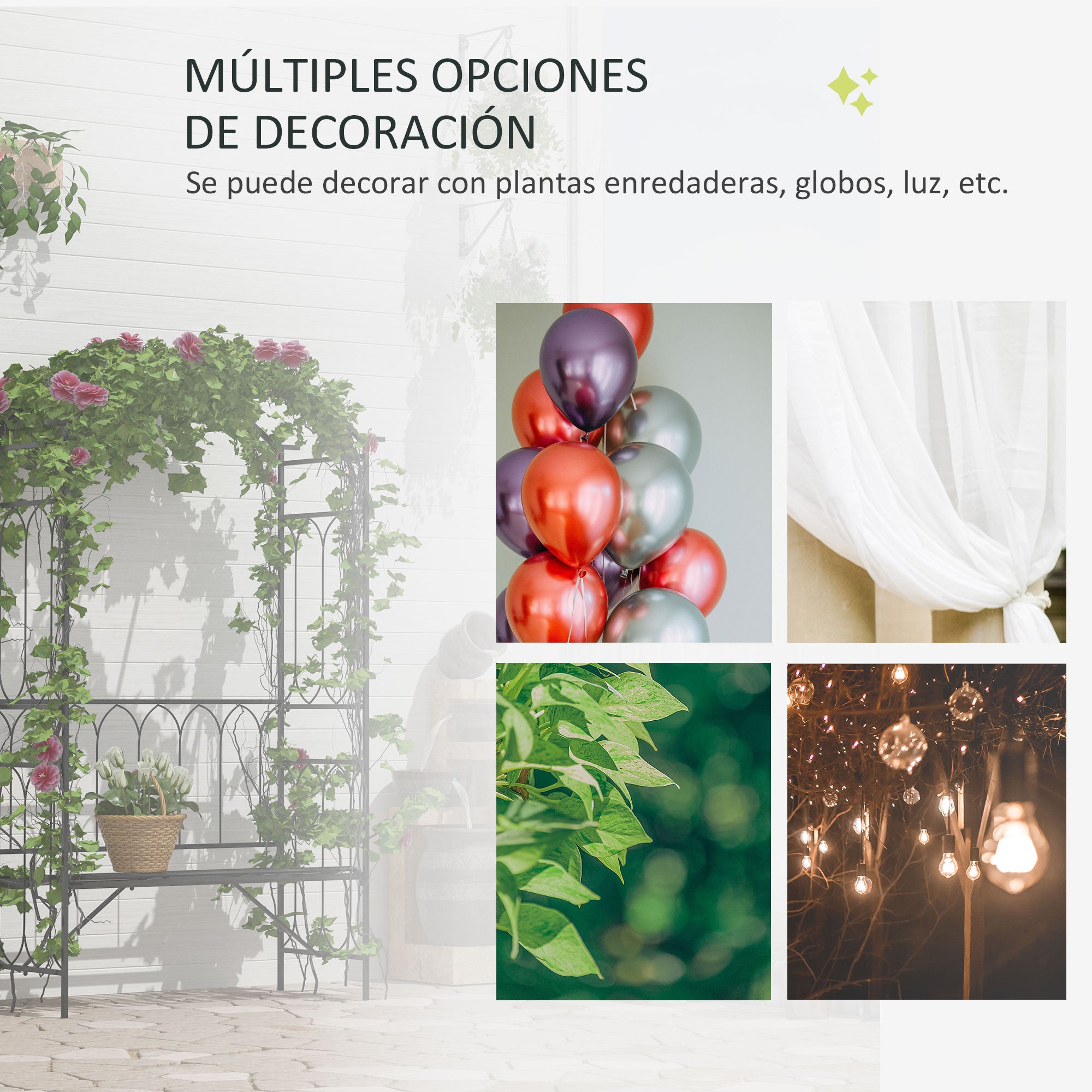 Arco de Jardim com Banco Suporte para Plantas 115x50x203 cm - Preto