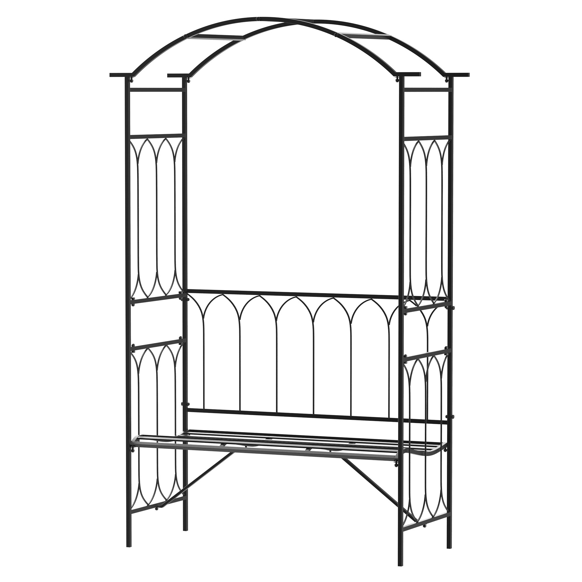 Arco de Jardim com Banco Suporte para Plantas 115x50x203 cm - Preto