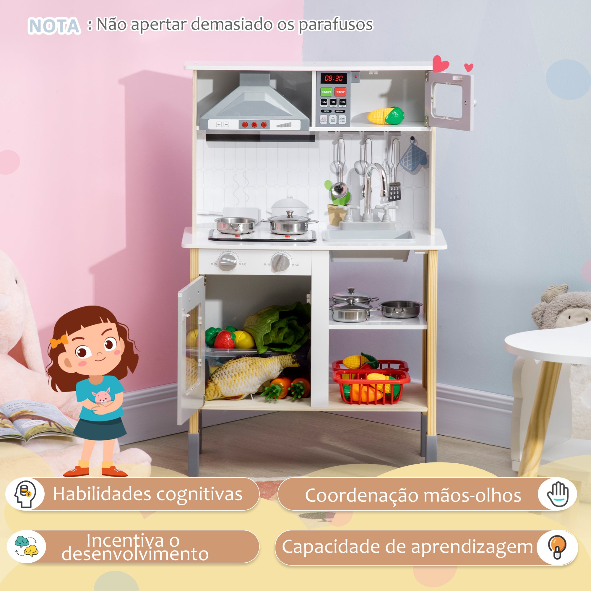 Cozinha Infantil de Madeira Branca 60x30.5x93.2 cm