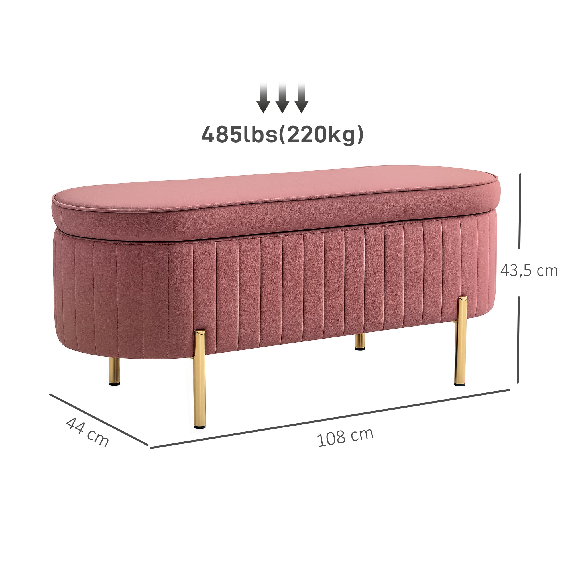 Banco Acolchoado Estofado Veludo Rosa 108x44x43,5 cm