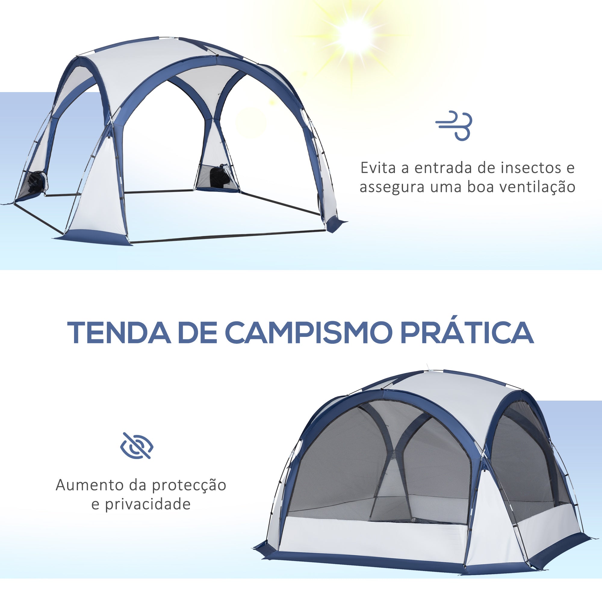 Abrigo de Campismo para 3-4 Pessoas 350x350x230 cm Branco e Azul