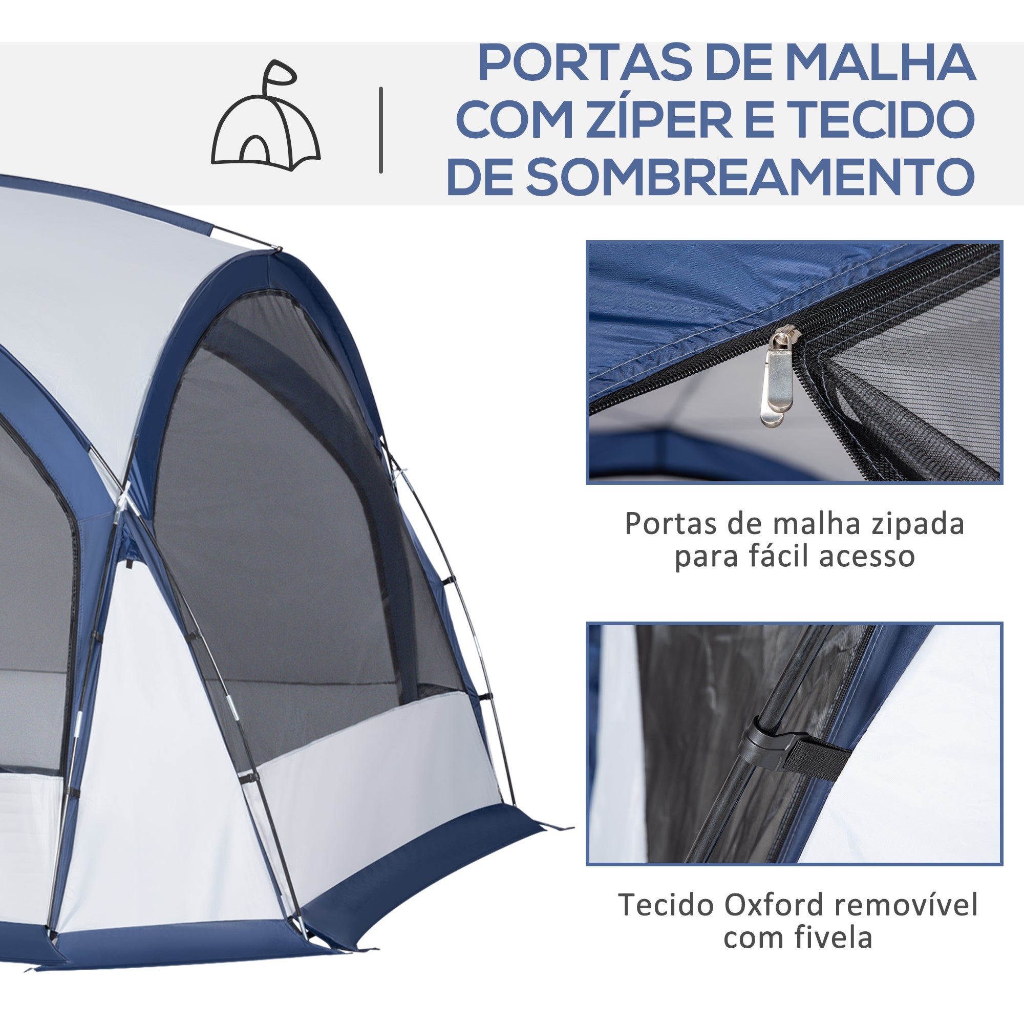 Abrigo de Campismo para 3-4 Pessoas 350x350x230 cm Branco e Azul