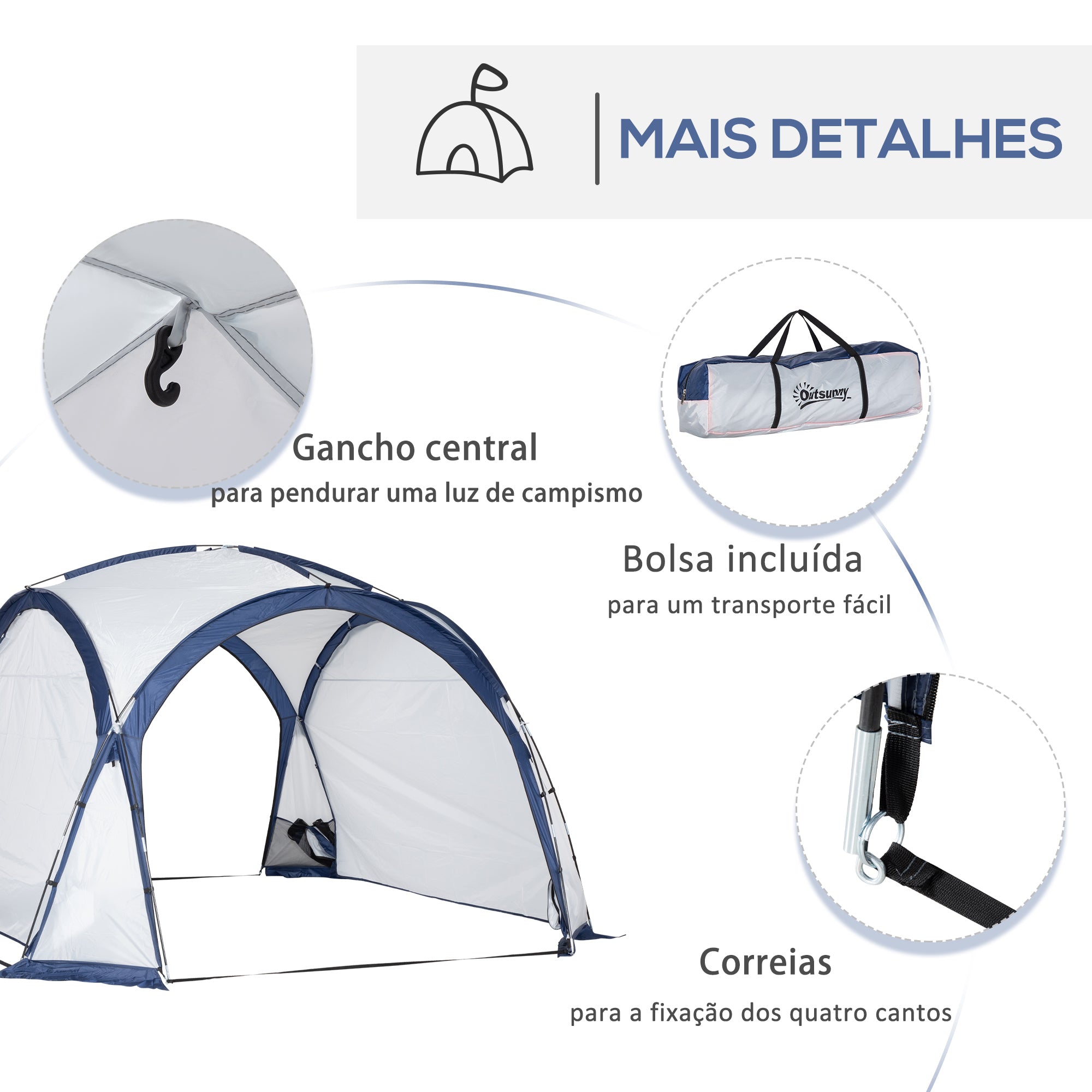 Abrigo de Campismo para 3-4 Pessoas 350x350x230 cm Branco e Azul