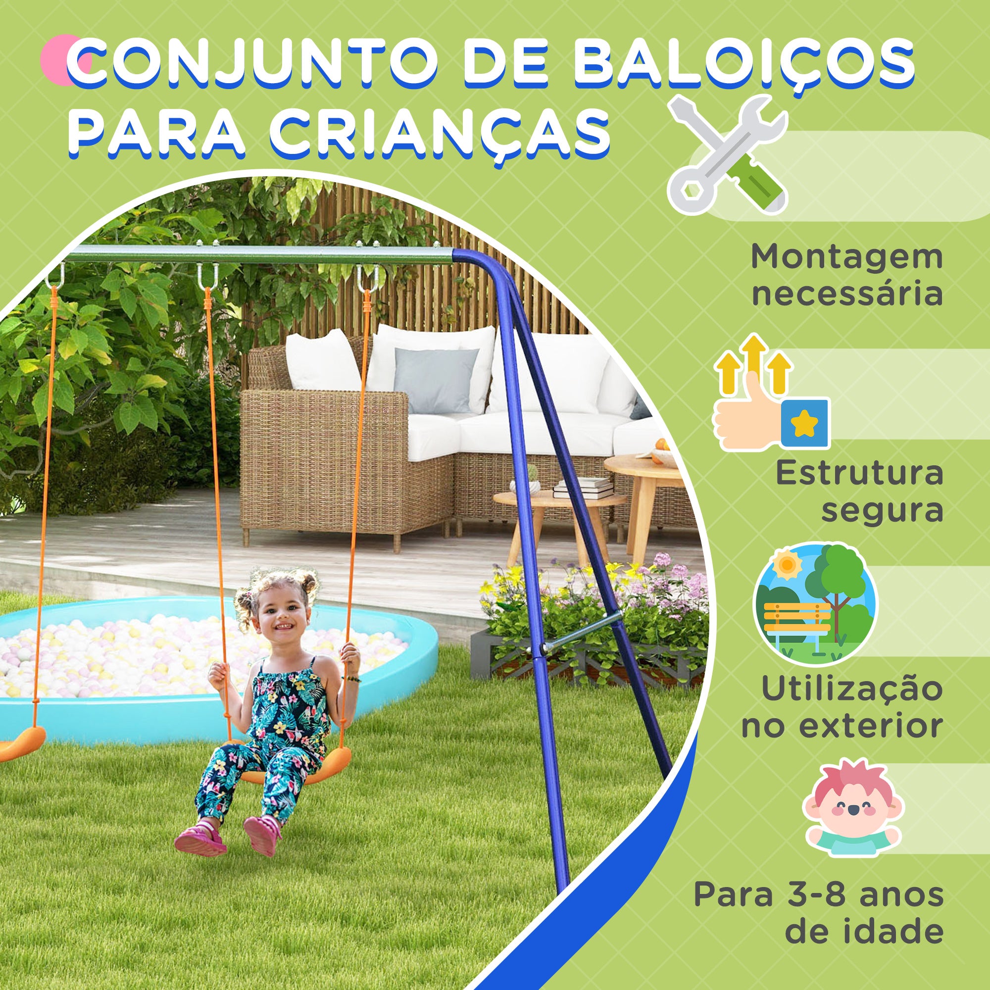 Baloiço Infantil Multicor 269x160x180 cm - Diversão Garantida para Crianças de 3-8 Anos