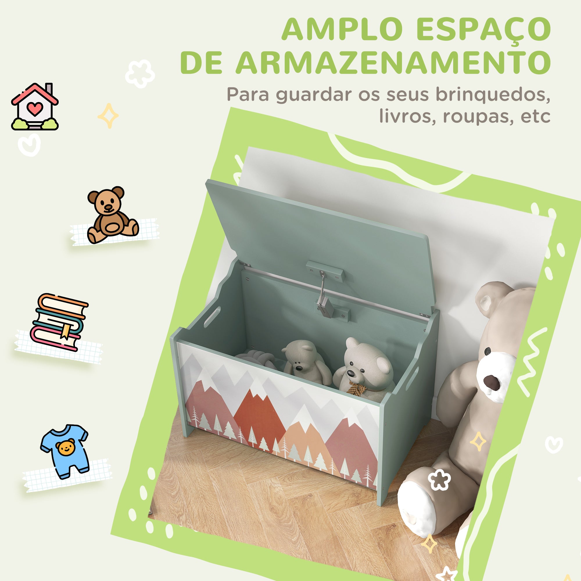 Baú Organizador de Brinquedos 60x37x39 cm - Verde