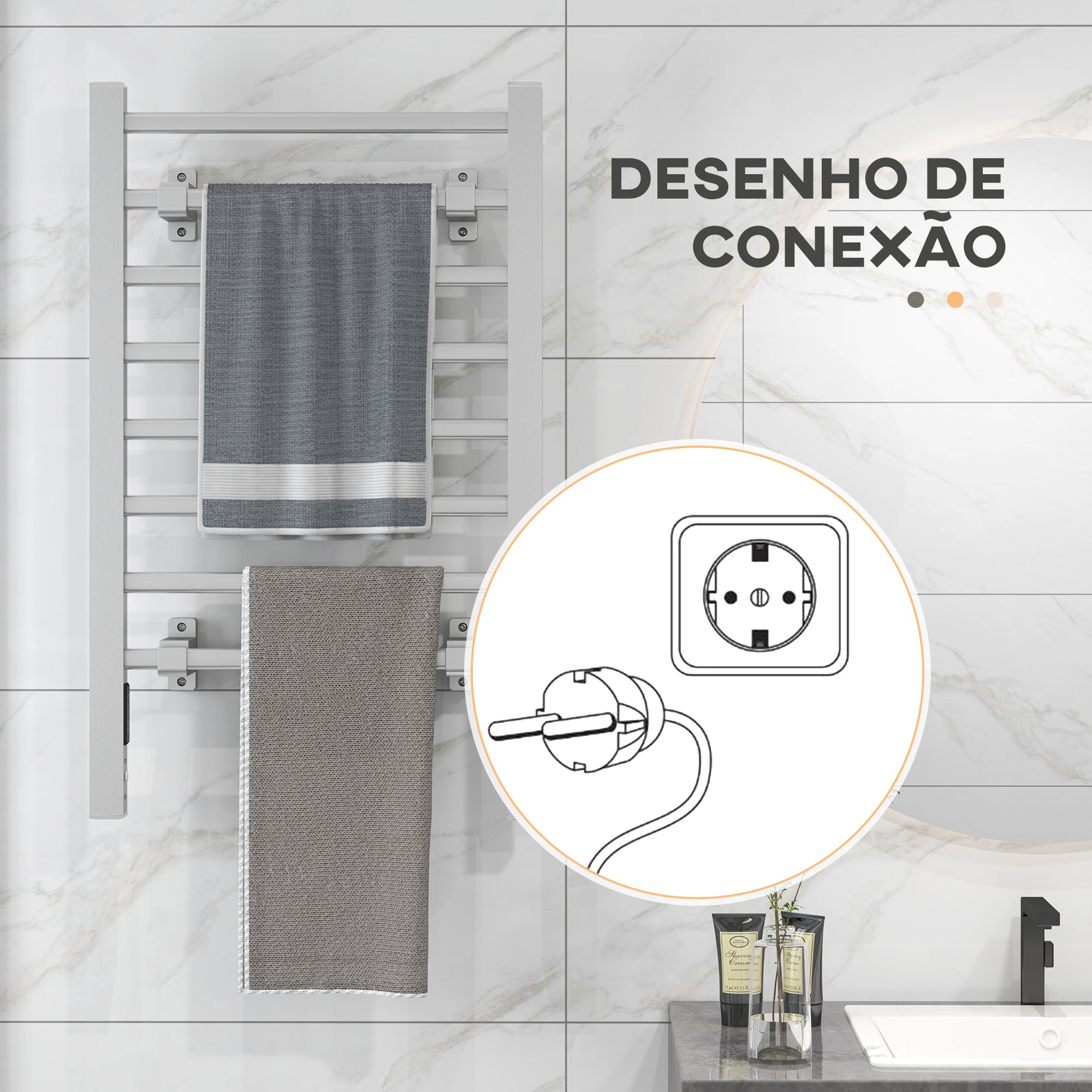 Aquecedor de Toalhas Elétrico 150W - Prata - Medidas 53x35x90 cm