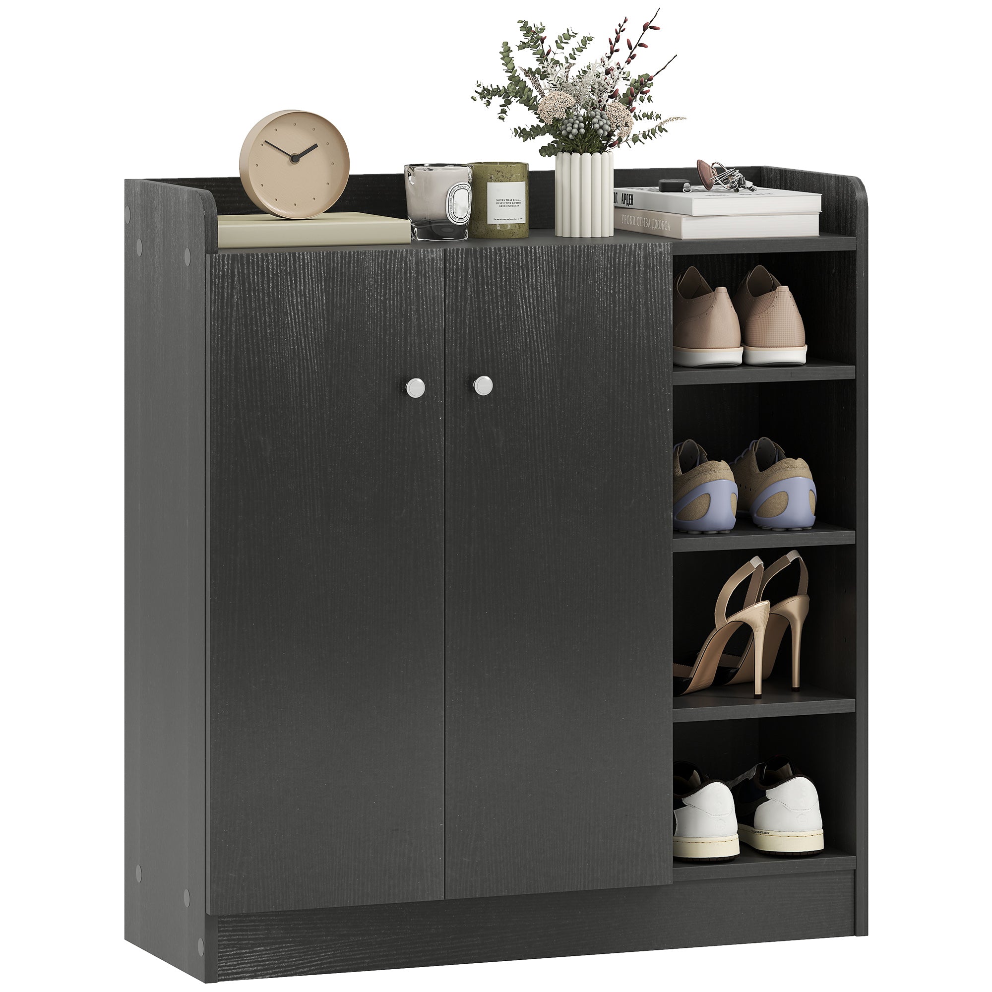Sapateira Multiuso com 2 Portas e 4 Prateleiras Ajustáveis 83x30x90 cm - Cor Preto