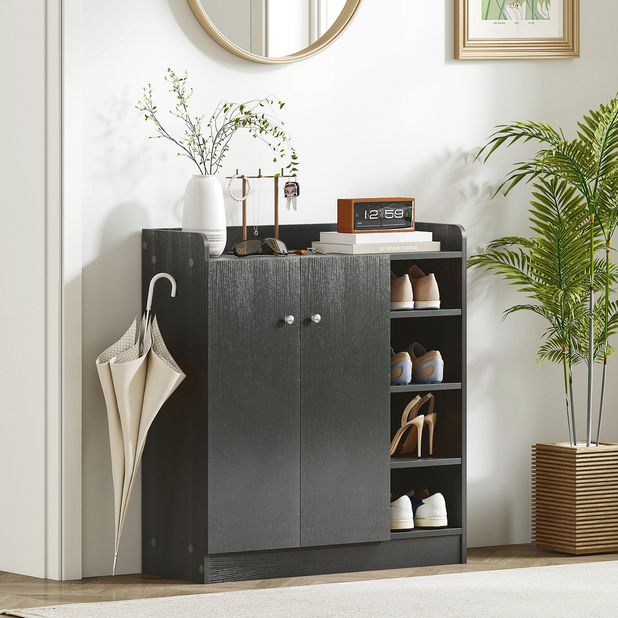 Sapateira Multiuso com 2 Portas e 4 Prateleiras Ajustáveis 83x30x90 cm - Cor Preto