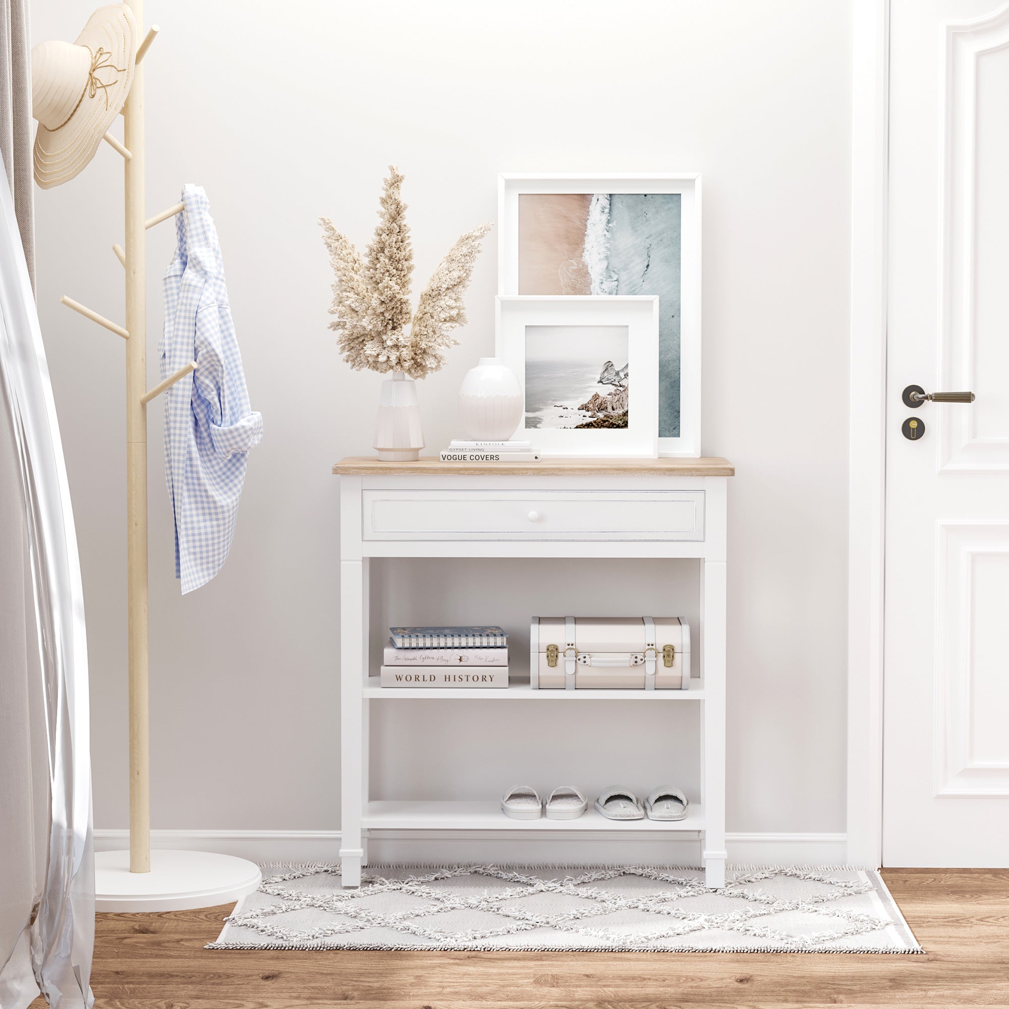 Mesa Consola – 75,6x27,5x80,5 cm – Branco e Madeira – MDF