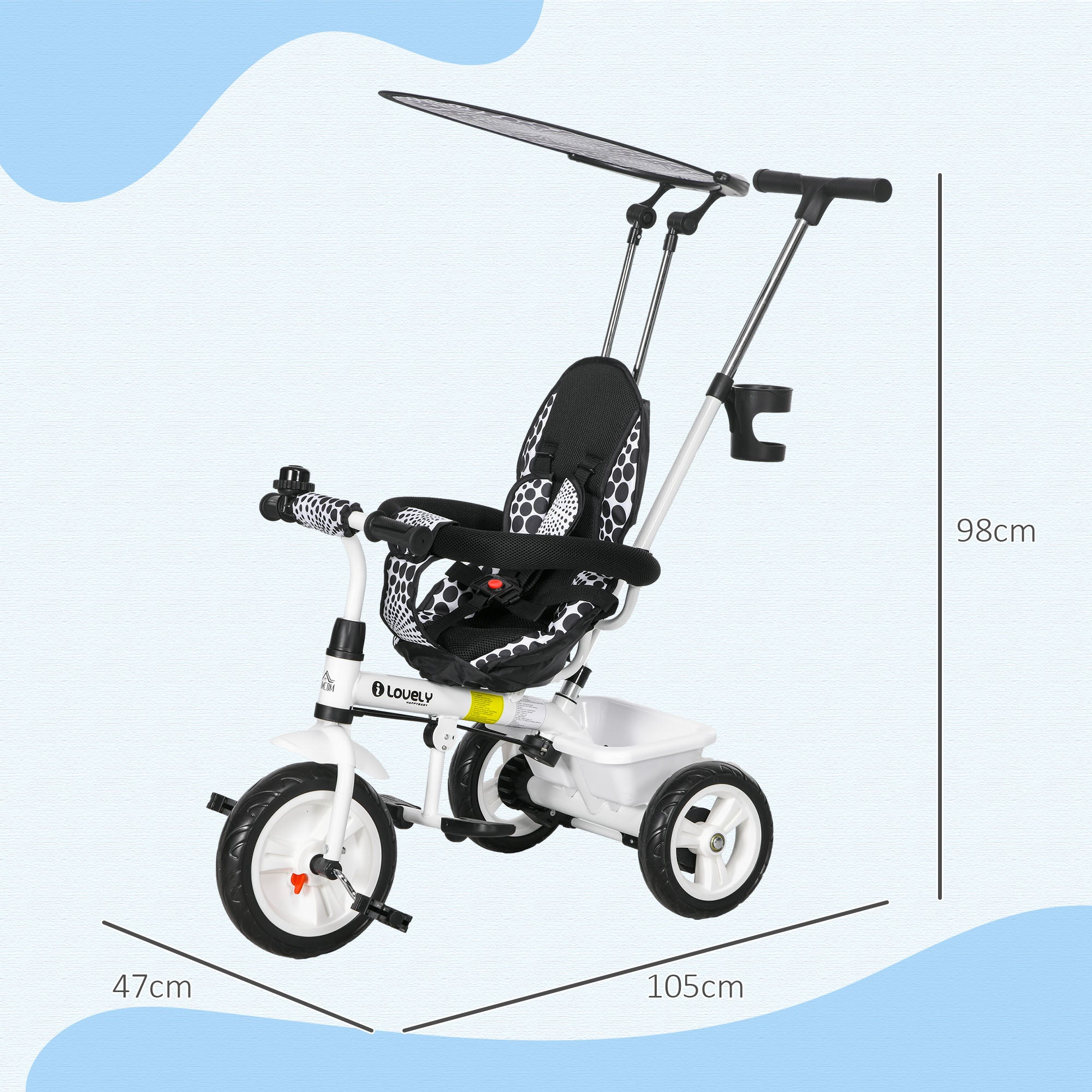 Triciclo Evolutivo para Crianças +12 Meses - Branco 105x47x98 cm