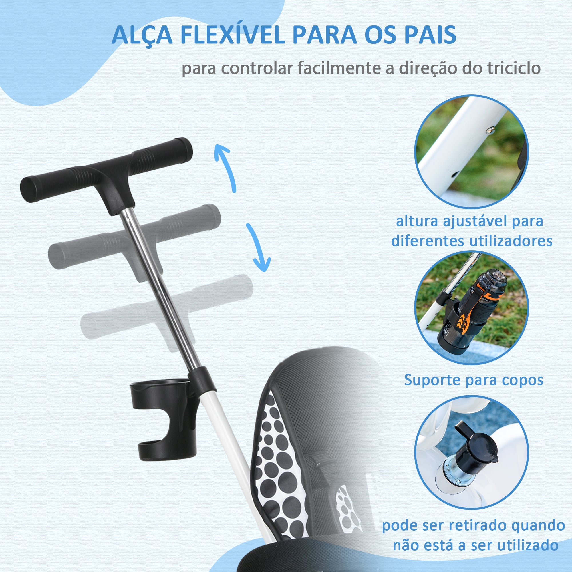 Triciclo Evolutivo para Crianças +12 Meses - Branco 105x47x98 cm
