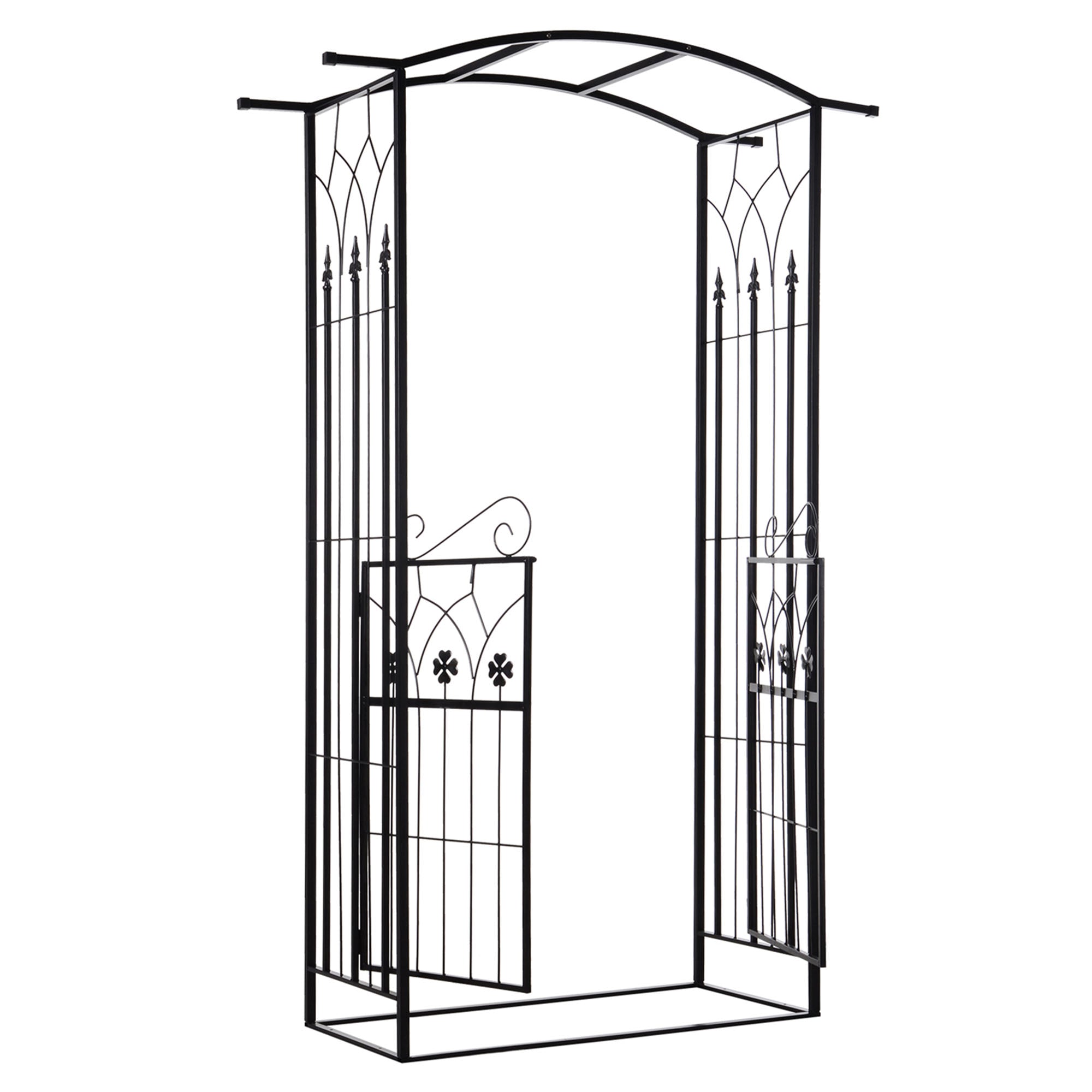Arco de Jardim com Porta de Treliça em Metal 131x49x212 cm - Cor Preto Fosco