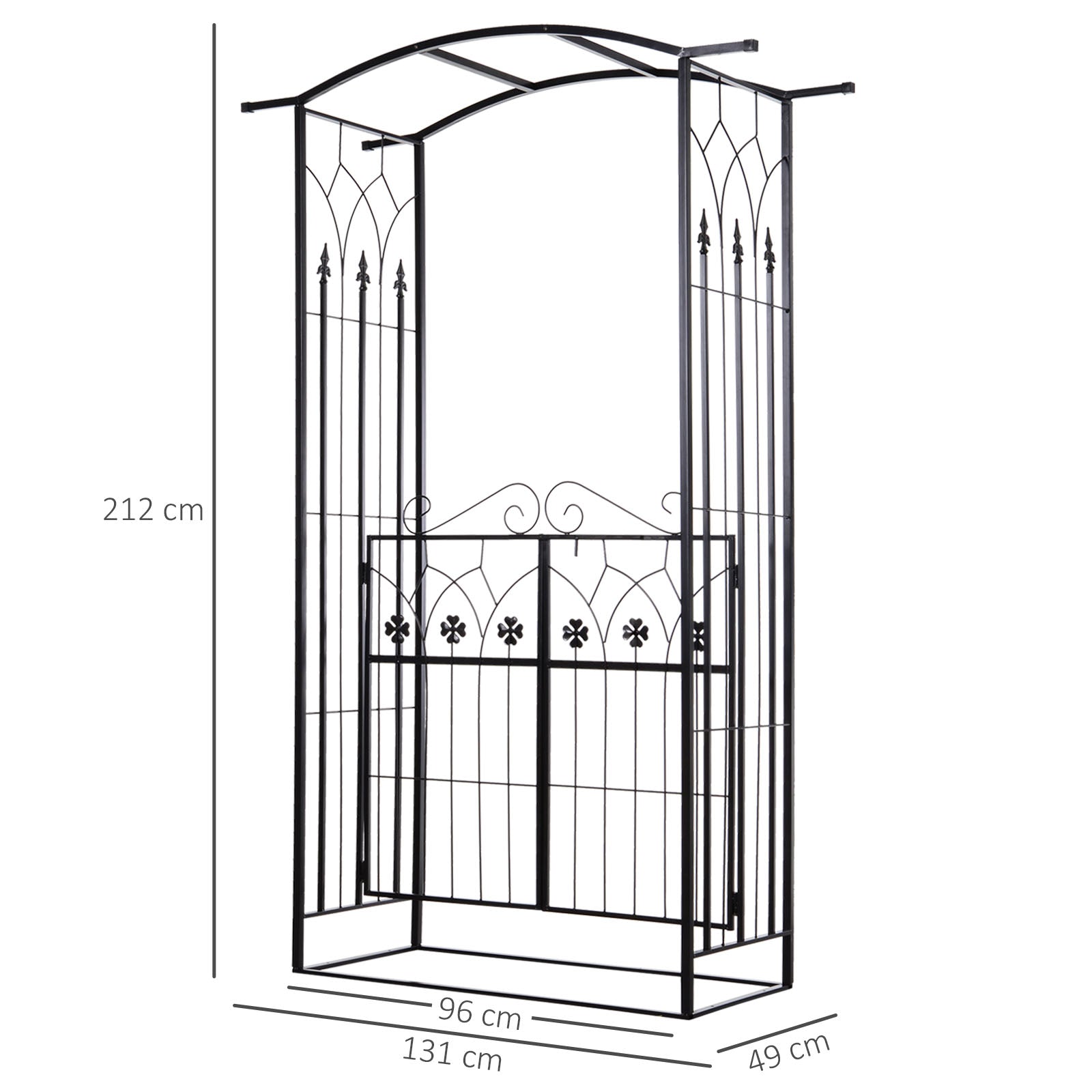 Arco de Jardim com Porta de Treliça em Metal 131x49x212 cm - Cor Preto Fosco