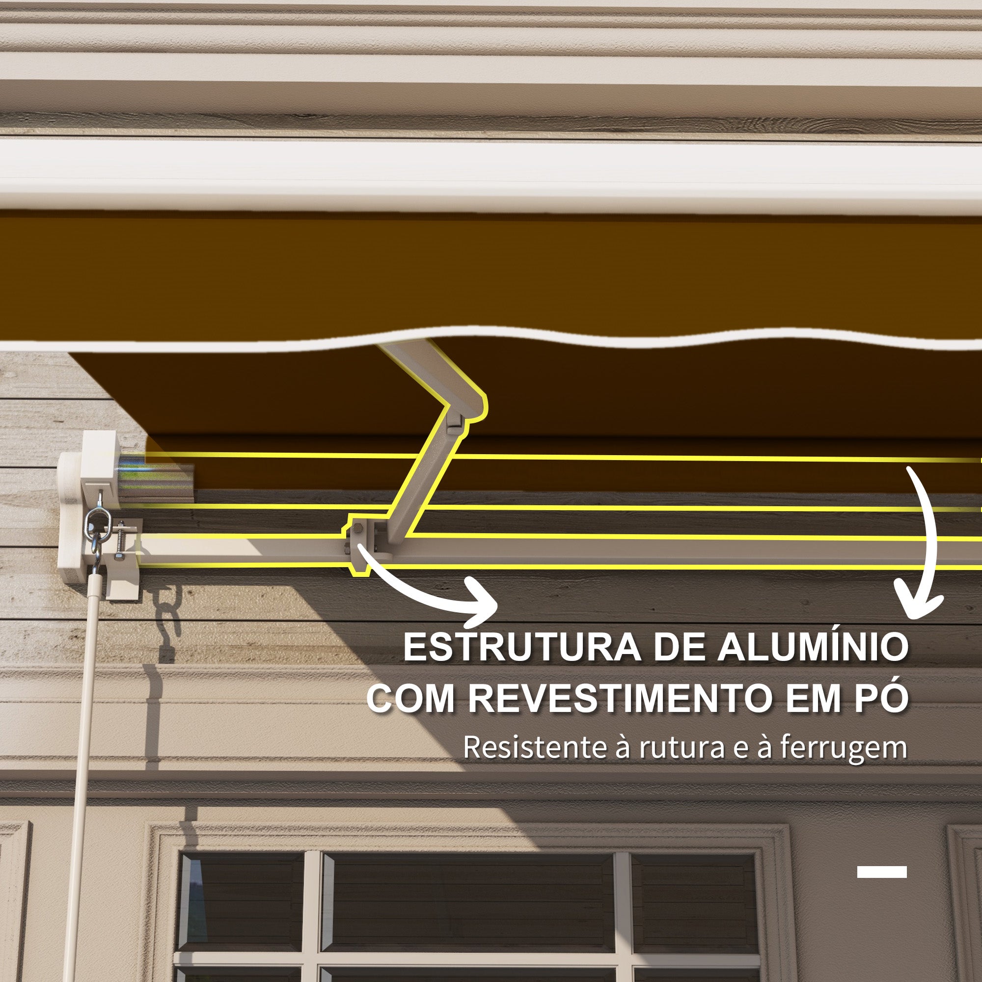 Toldo Manual Retrátil 295x245cm Cor Marrom - Proteção Solar para Janela e Porta
