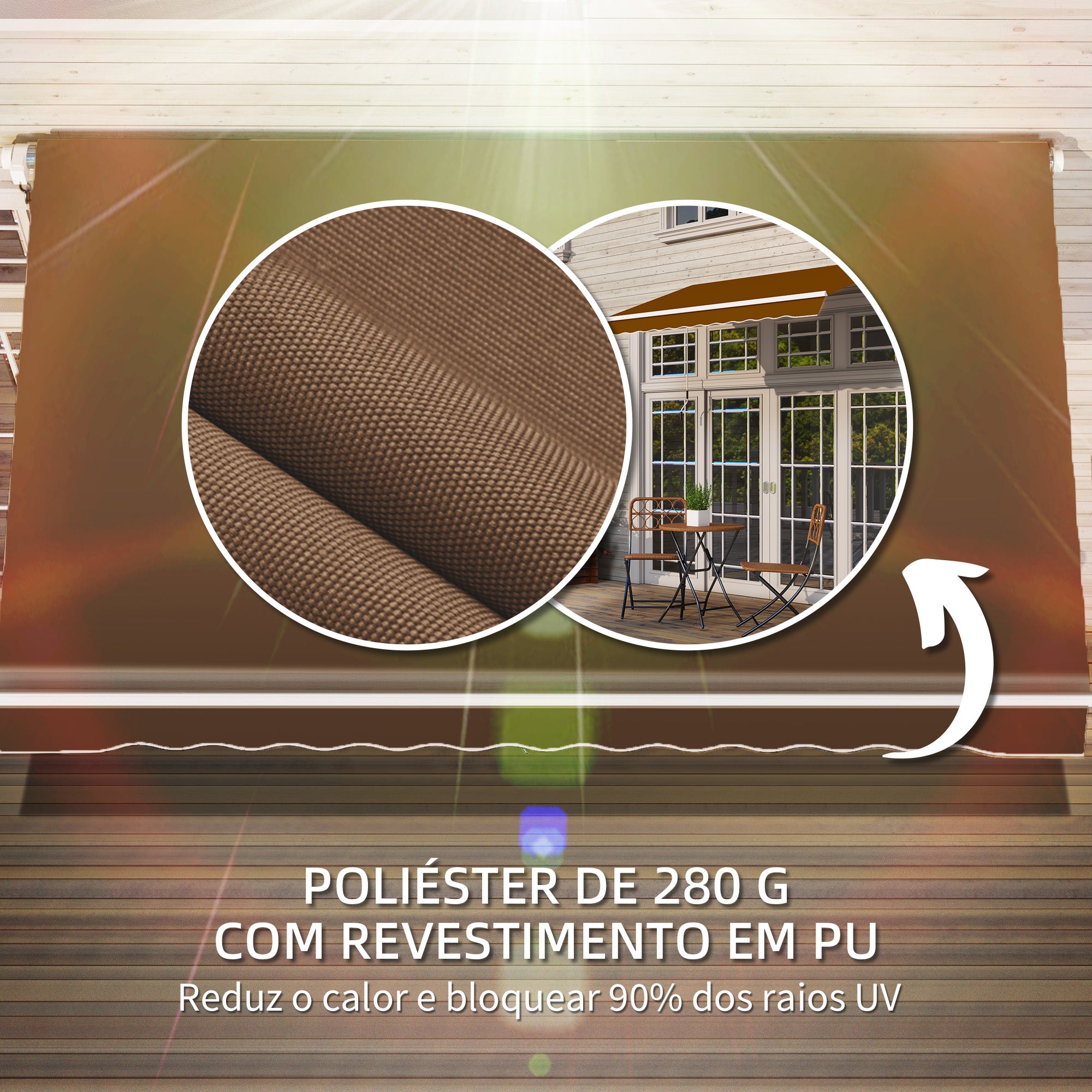 Toldo Manual Retrátil 295x245cm Cor Marrom - Proteção Solar para Janela e Porta