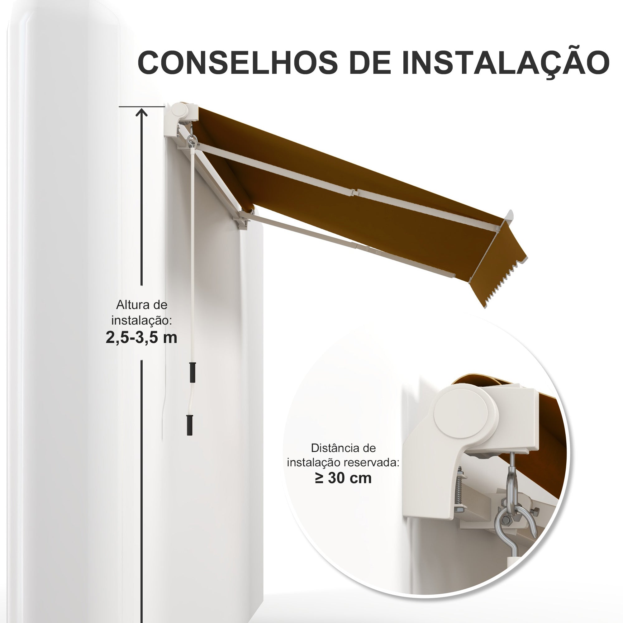 Toldo Manual Retrátil 295x245cm Cor Marrom - Proteção Solar para Janela e Porta