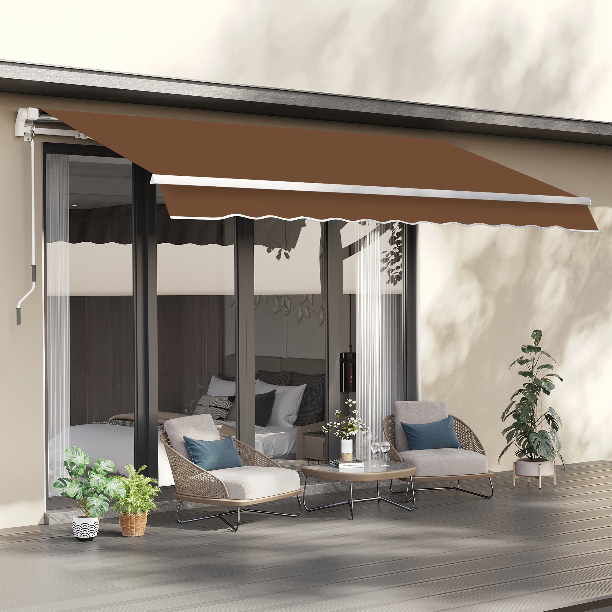 Toldo Manual Retrátil 295x245cm Cor Marrom - Proteção Solar para Janela e Porta