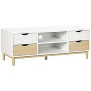 Móvel de TV para TVs de até 55" com Prateleiras de Armazenamento e 4 Gavetas 120x40x44,5cm Branco e Carvalho
