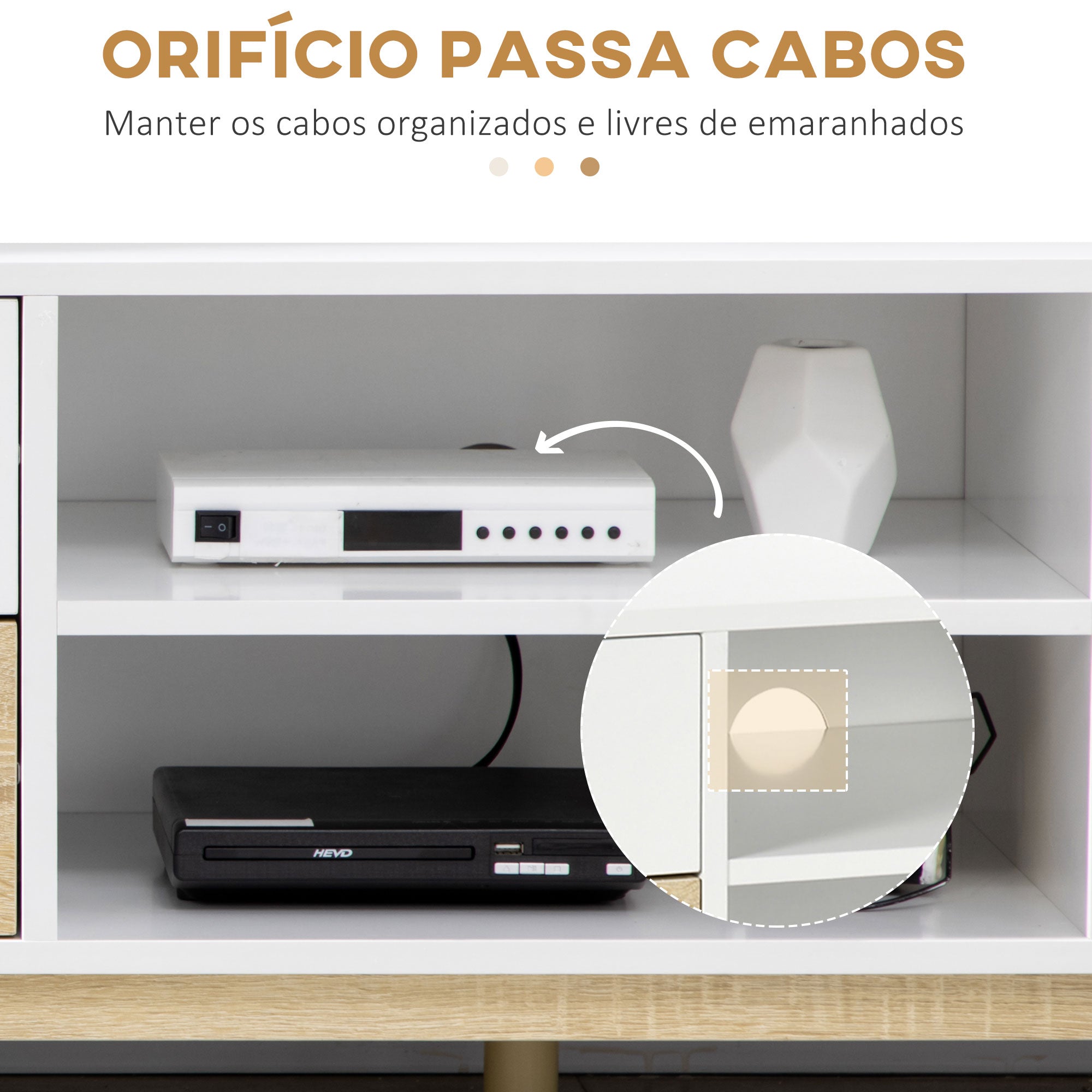 Móvel de TV para TVs de até 55" com Prateleiras de Armazenamento e 4 Gavetas 120x40x44,5cm Branco e Carvalho