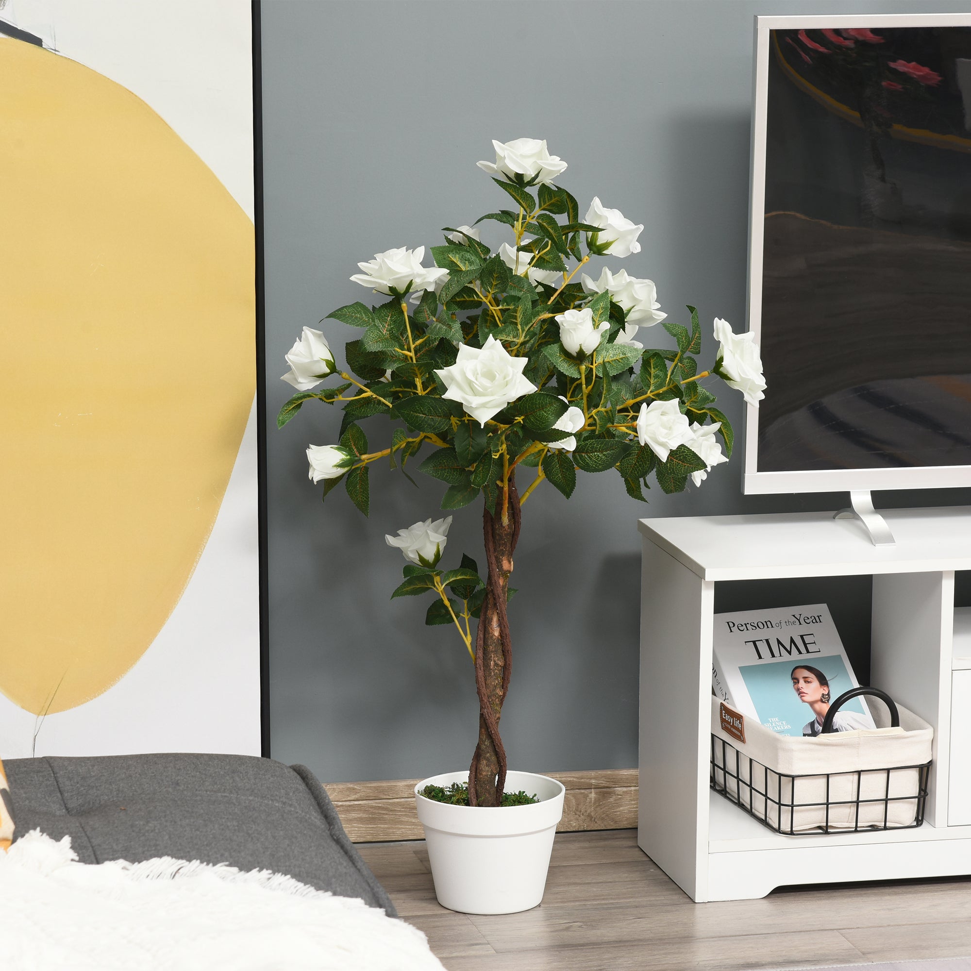 Planta Artificial de 90 cm Branco e Verde Realista com 21 Flores e 350 Folhas