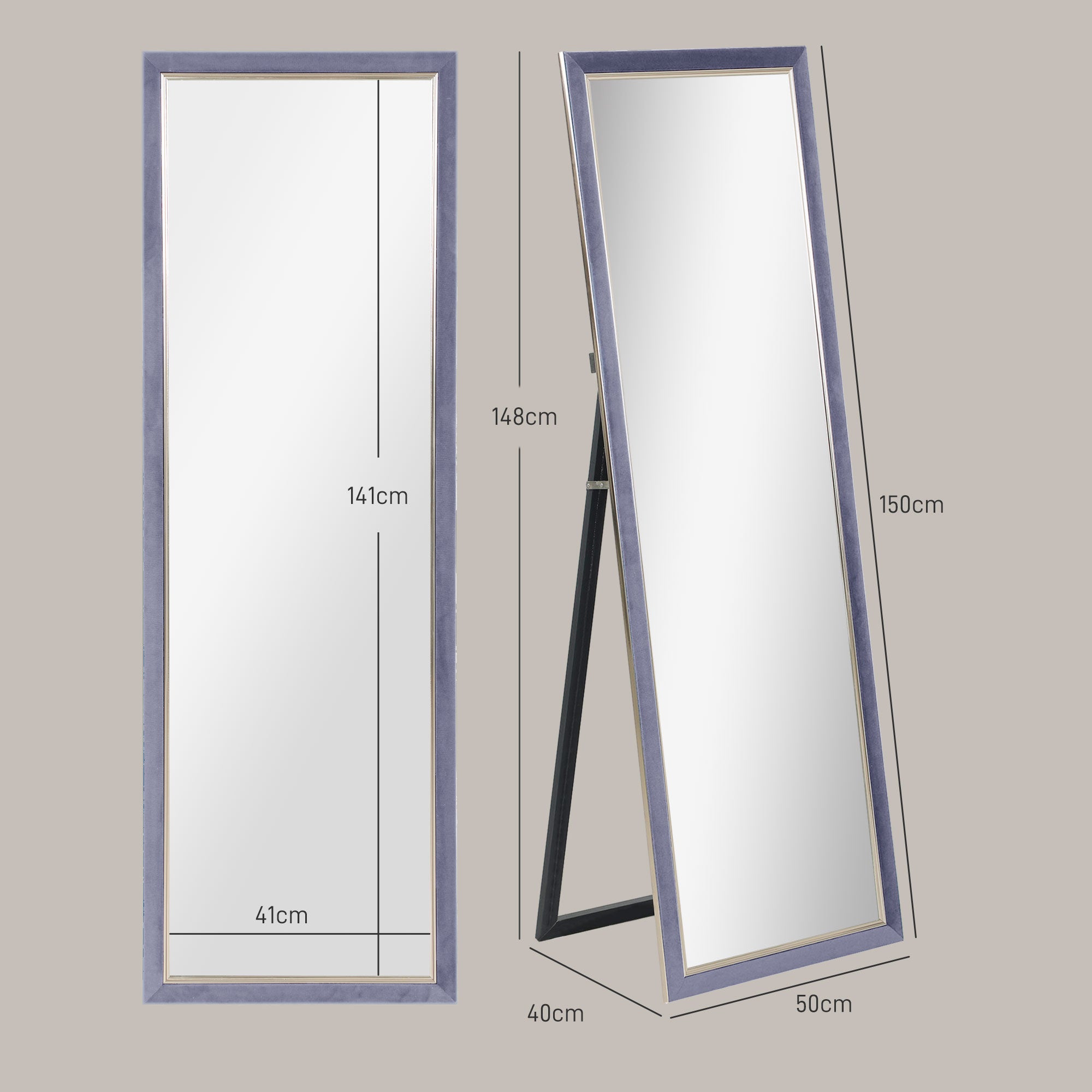 Espelho de Pé 50x150 cm Cinzento - Sofisticação e Versatilidade para o seu Espaço