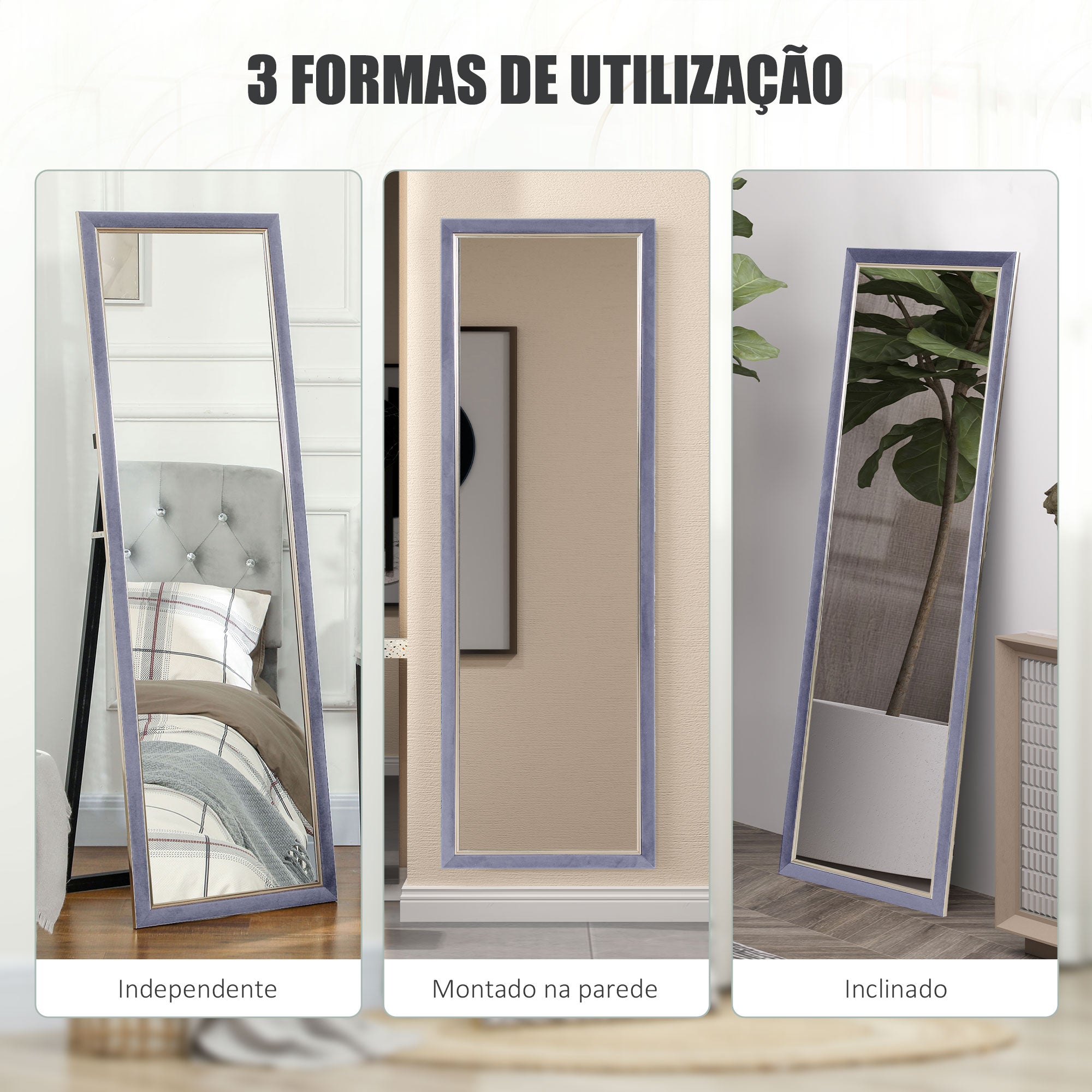 Espelho de Pé 50x150 cm Cinzento - Sofisticação e Versatilidade para o seu Espaço
