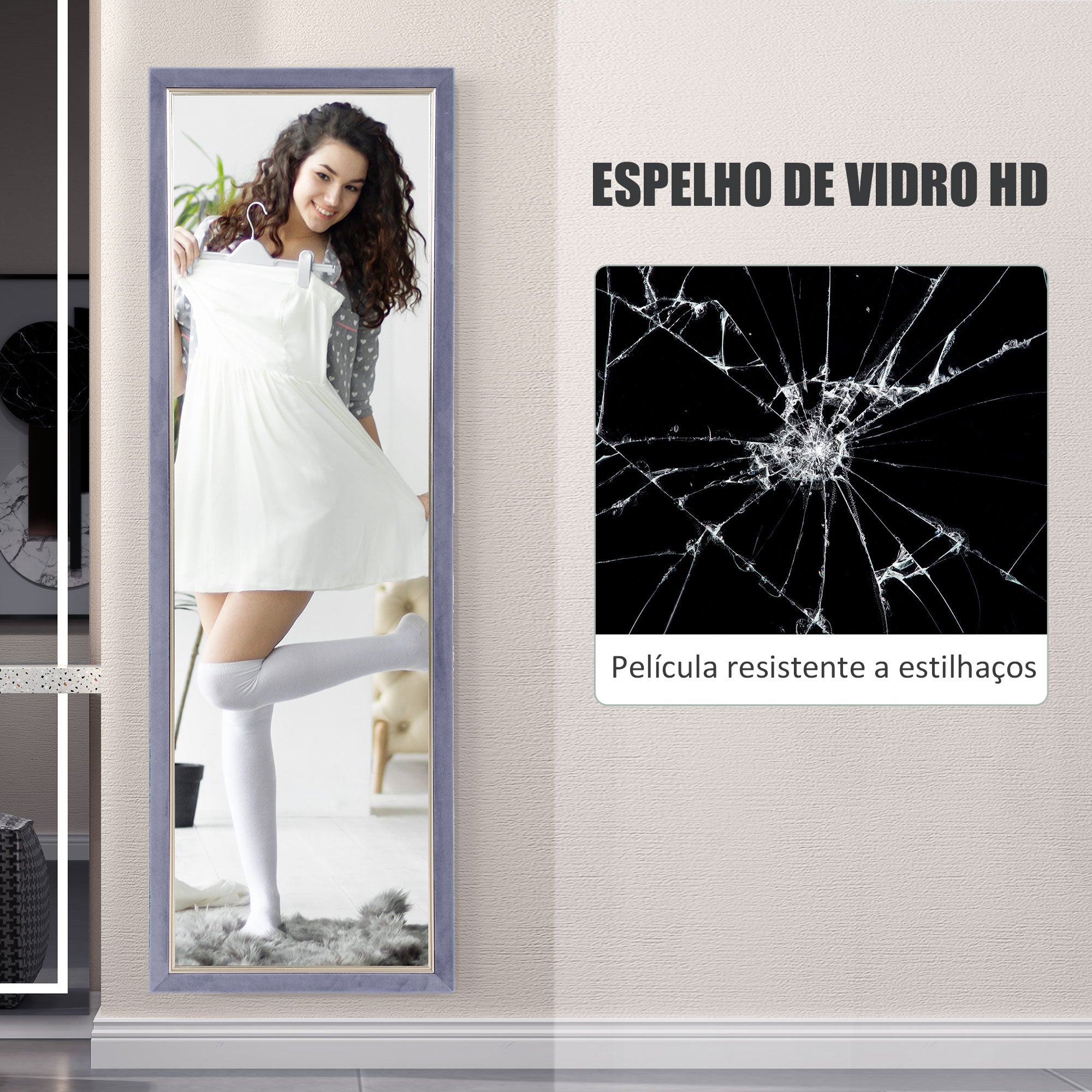 Espelho de Pé 50x150 cm Cinzento - Sofisticação e Versatilidade para o seu Espaço