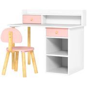 Conjunto Secretária e Cadeira Infantil 85x48x73 cm Branco e Rosa
