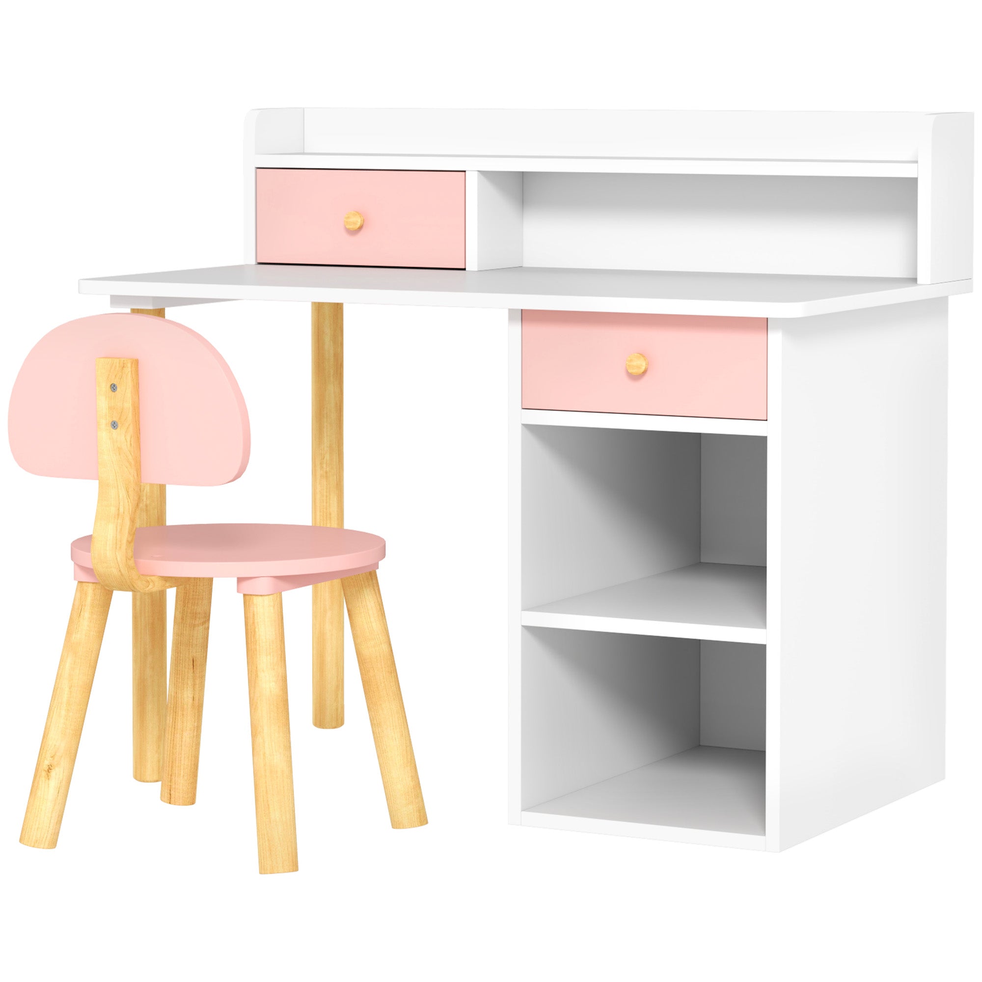 Conjunto Secretária e Cadeira Infantil 85x48x73 cm Branco e Rosa