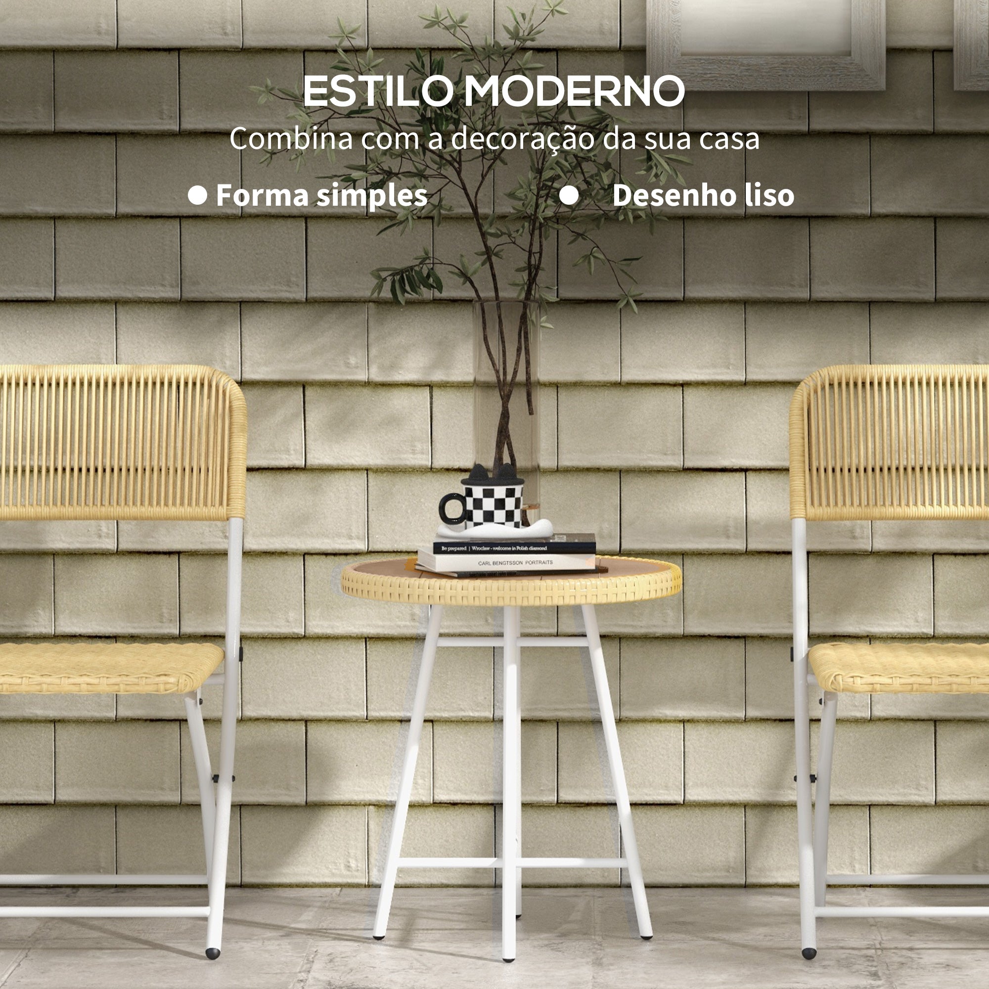 Mesa de Centro Redonda Vime Sintético 50x50x55 cm - Natural Wood Finish