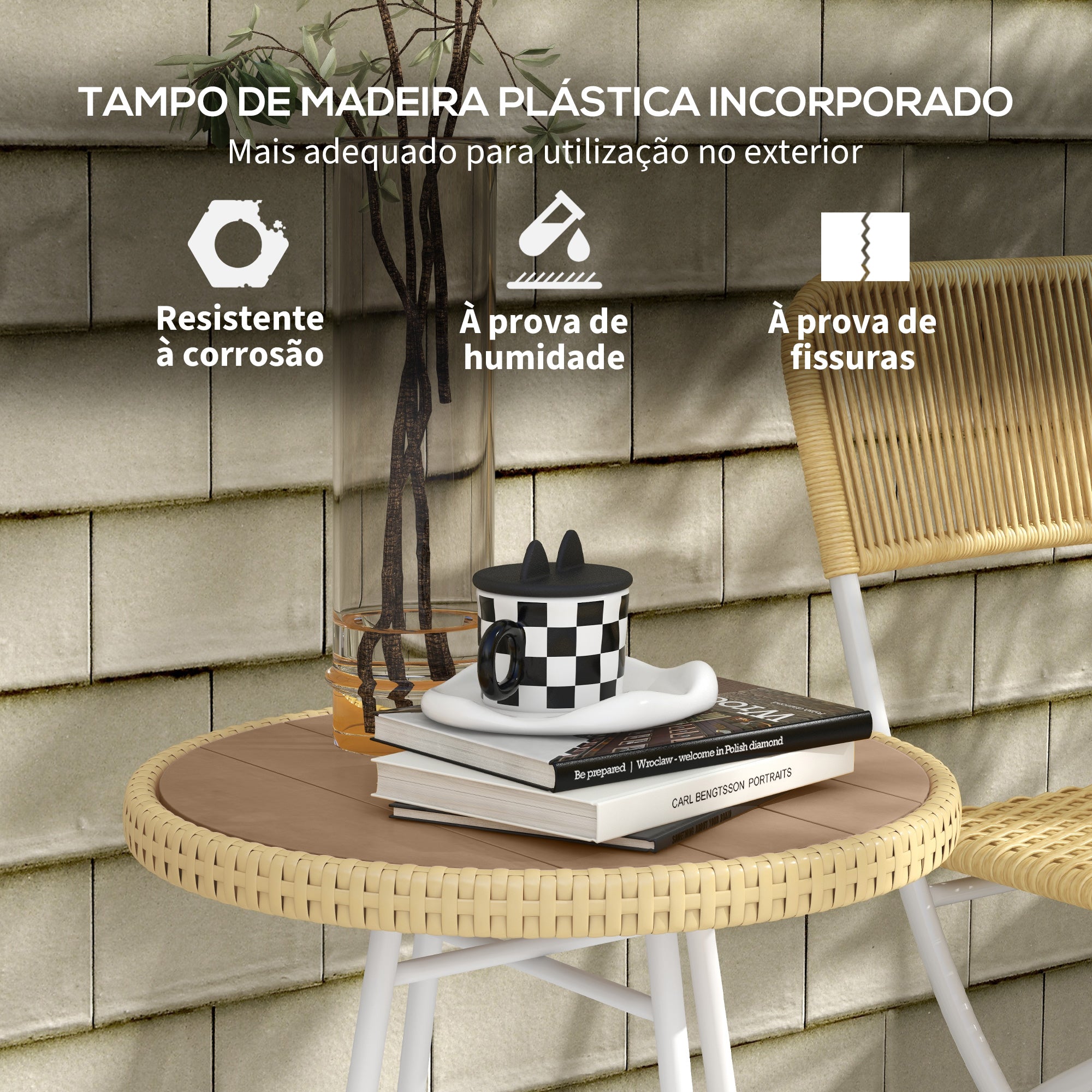 Mesa de Centro Redonda Vime Sintético 50x50x55 cm - Natural Wood Finish